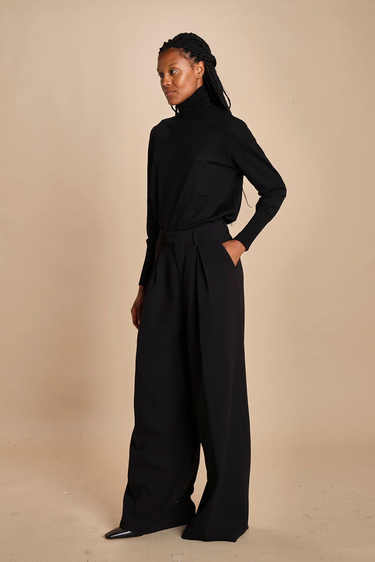 pantalone con pinces in lana NINA PLEAT CA1398 BLACK berwich 