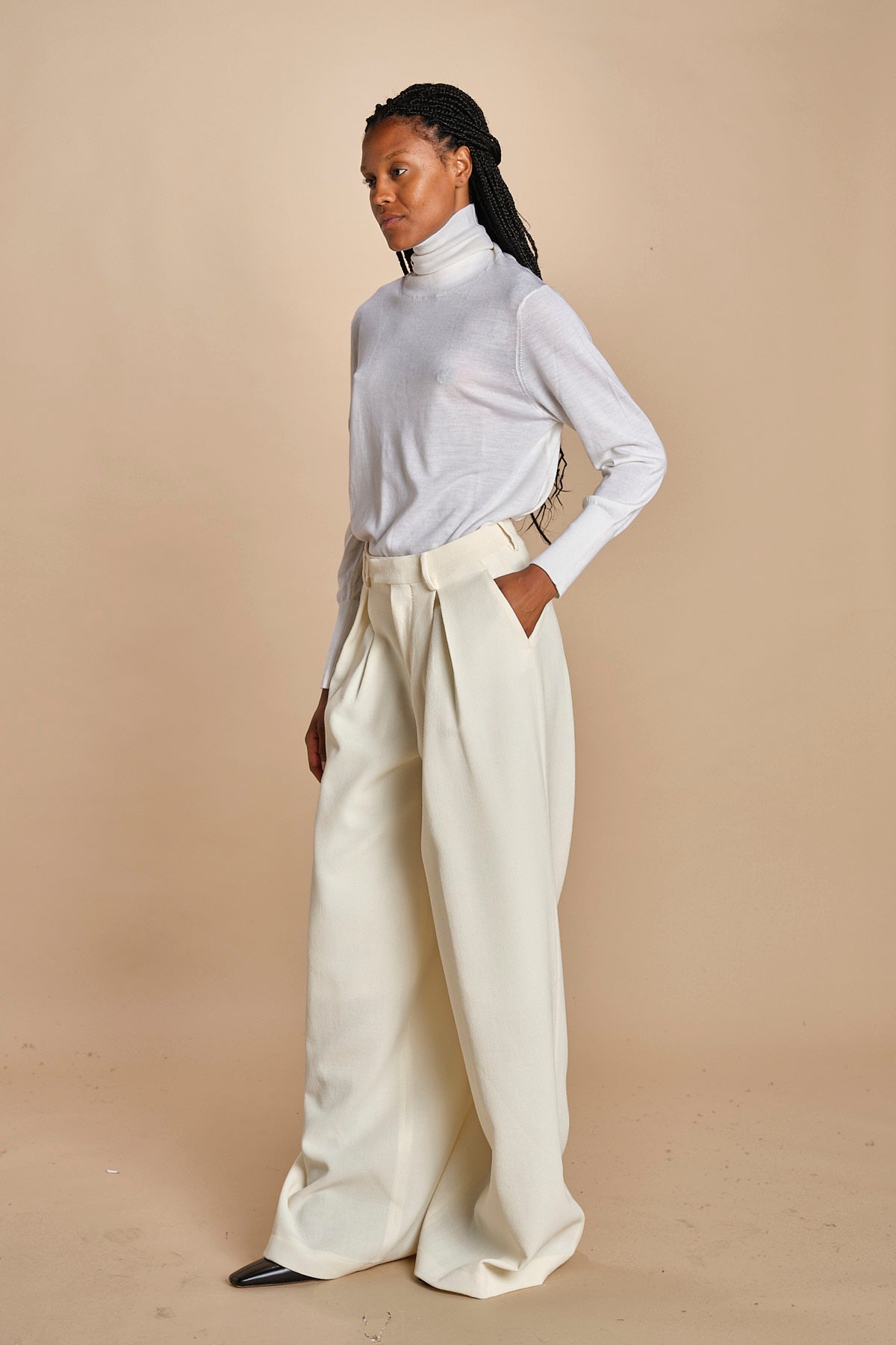 pantalone con pinces in lana NINA PLEAT CA1398 CHALK berwich 