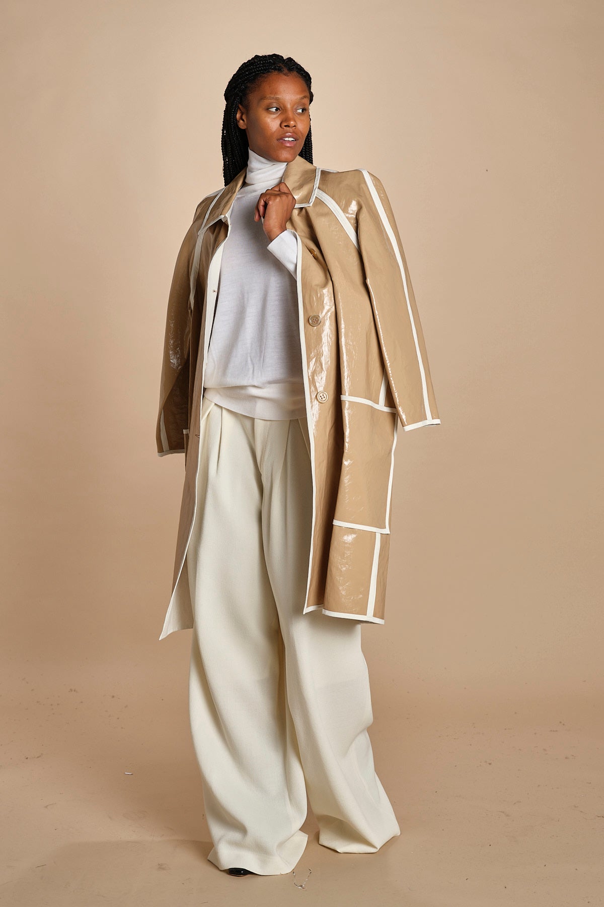 pantalone con pinces in lana NINA PLEAT CA1398 CHALK berwich 