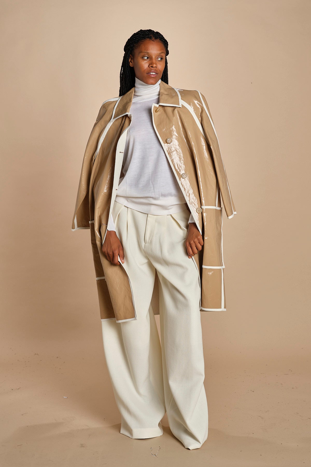 pantalone con pinces in lana NINA PLEAT CA1398 CHALK berwich 