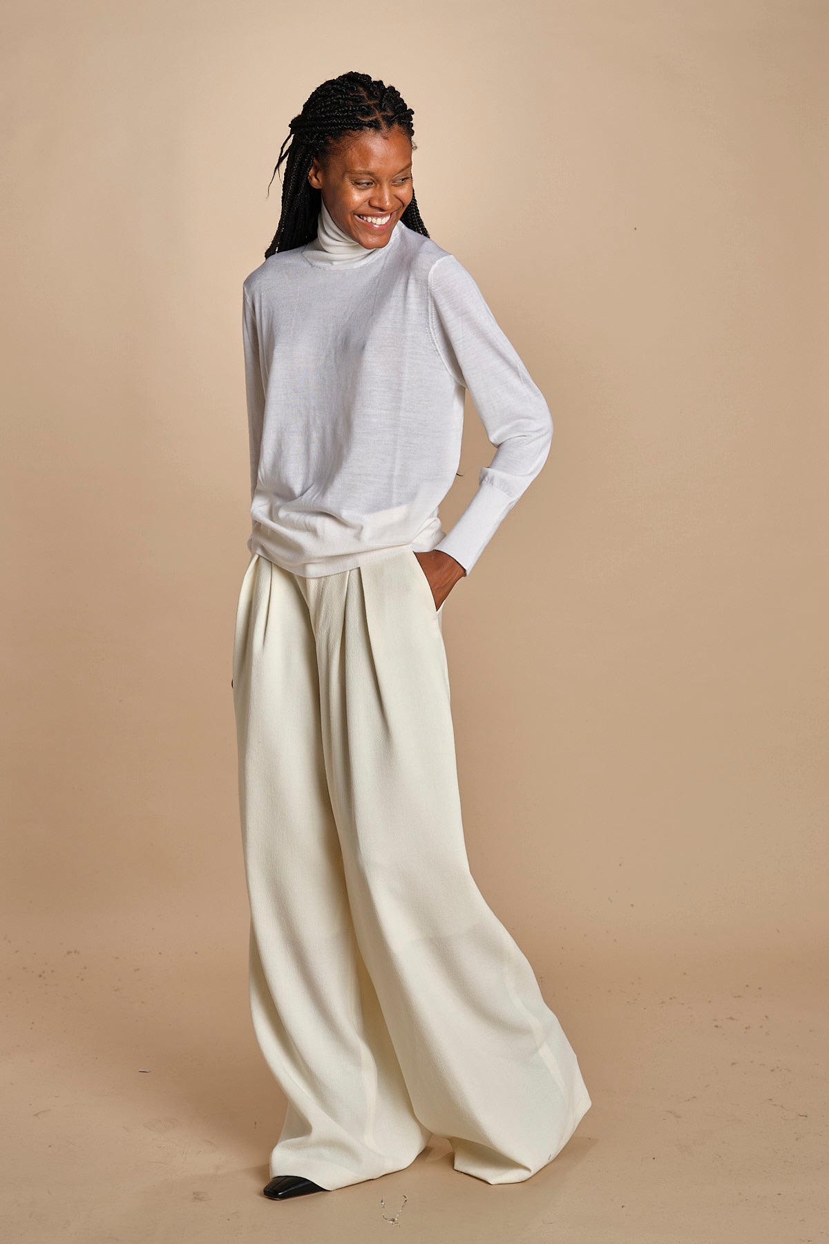 pantalone con pinces in lana NINA PLEAT CA1398 CHALK berwich 