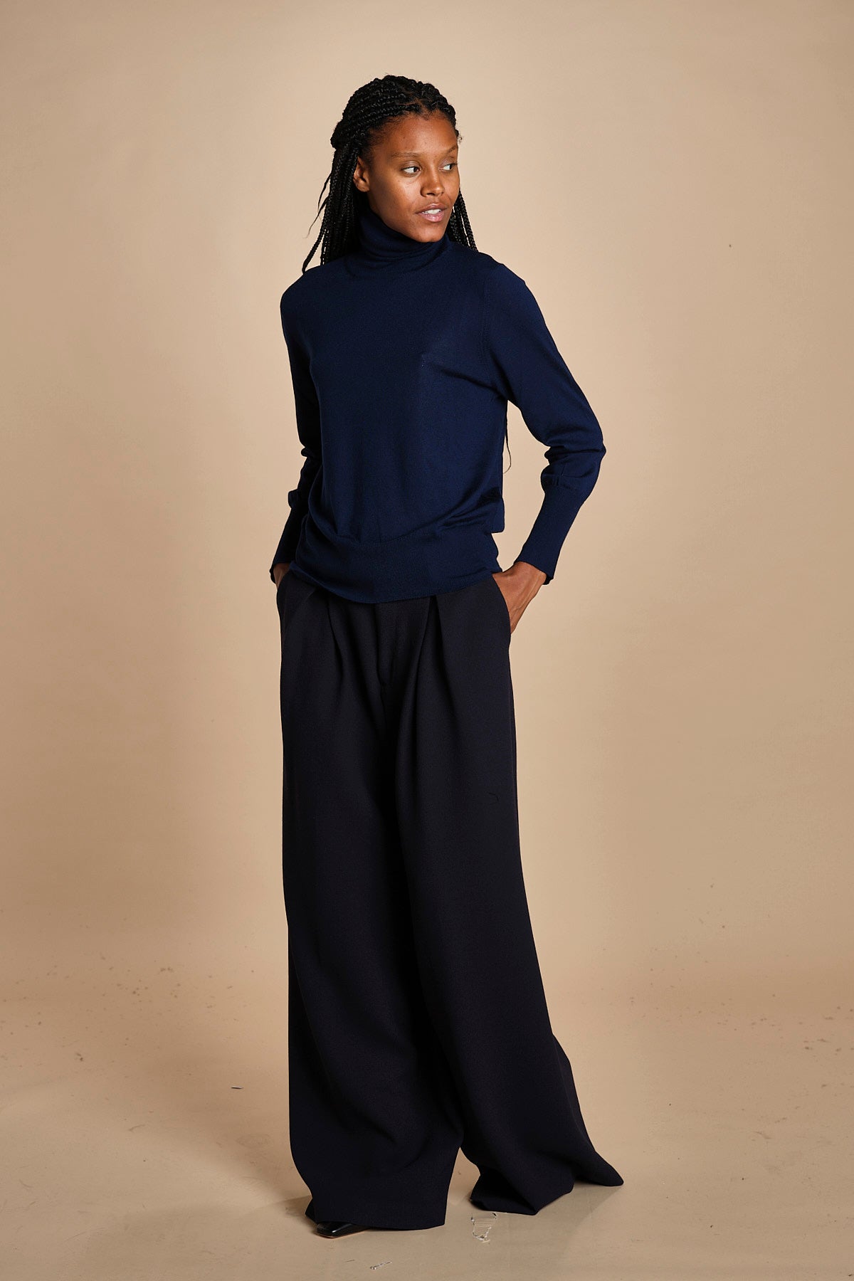 pantalone con pinces in lana NINA PLEAT CA1398 NAVY berwich 