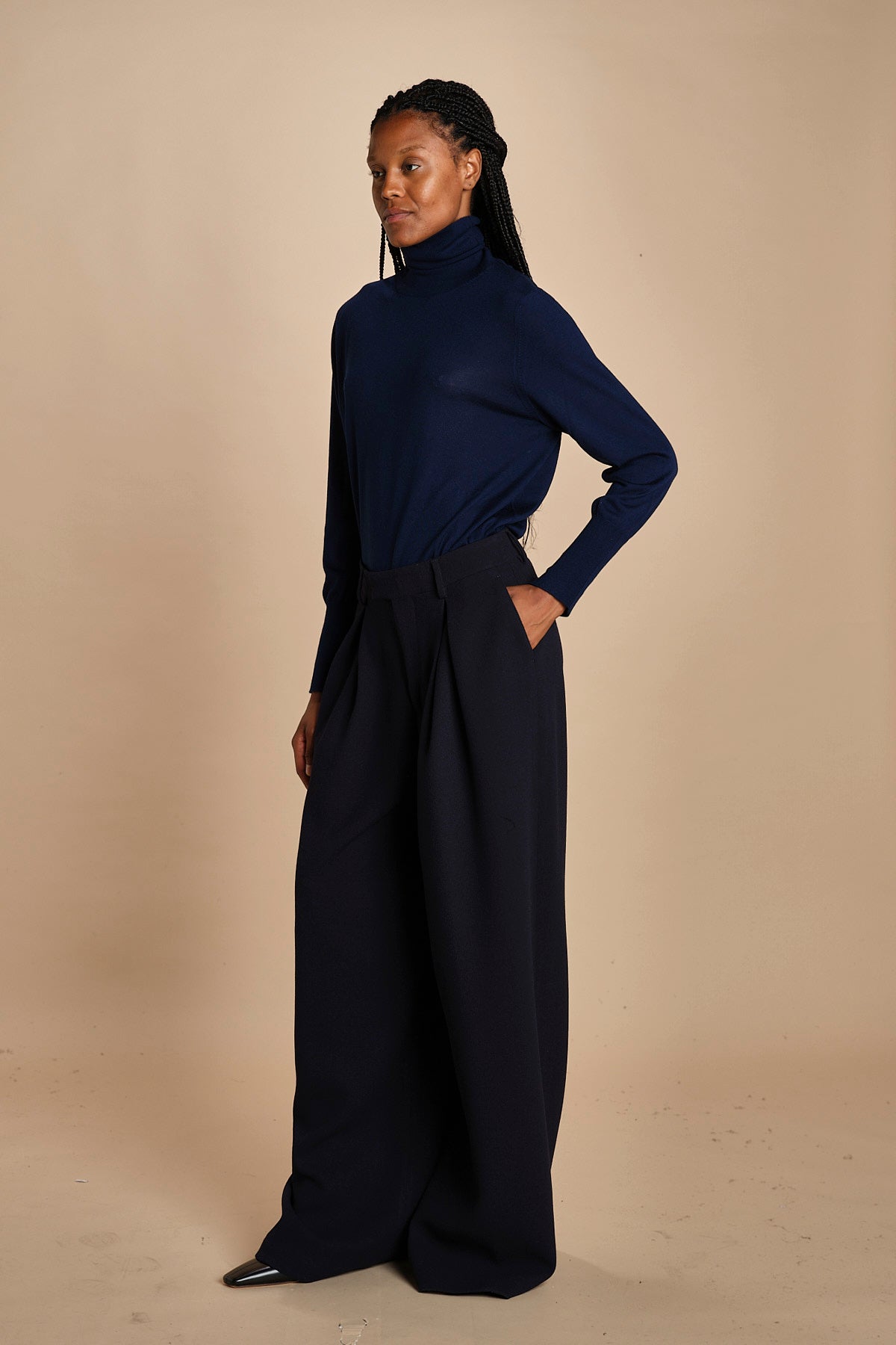 pantalone con pinces in lana NINA PLEAT CA1398 NAVY berwich 