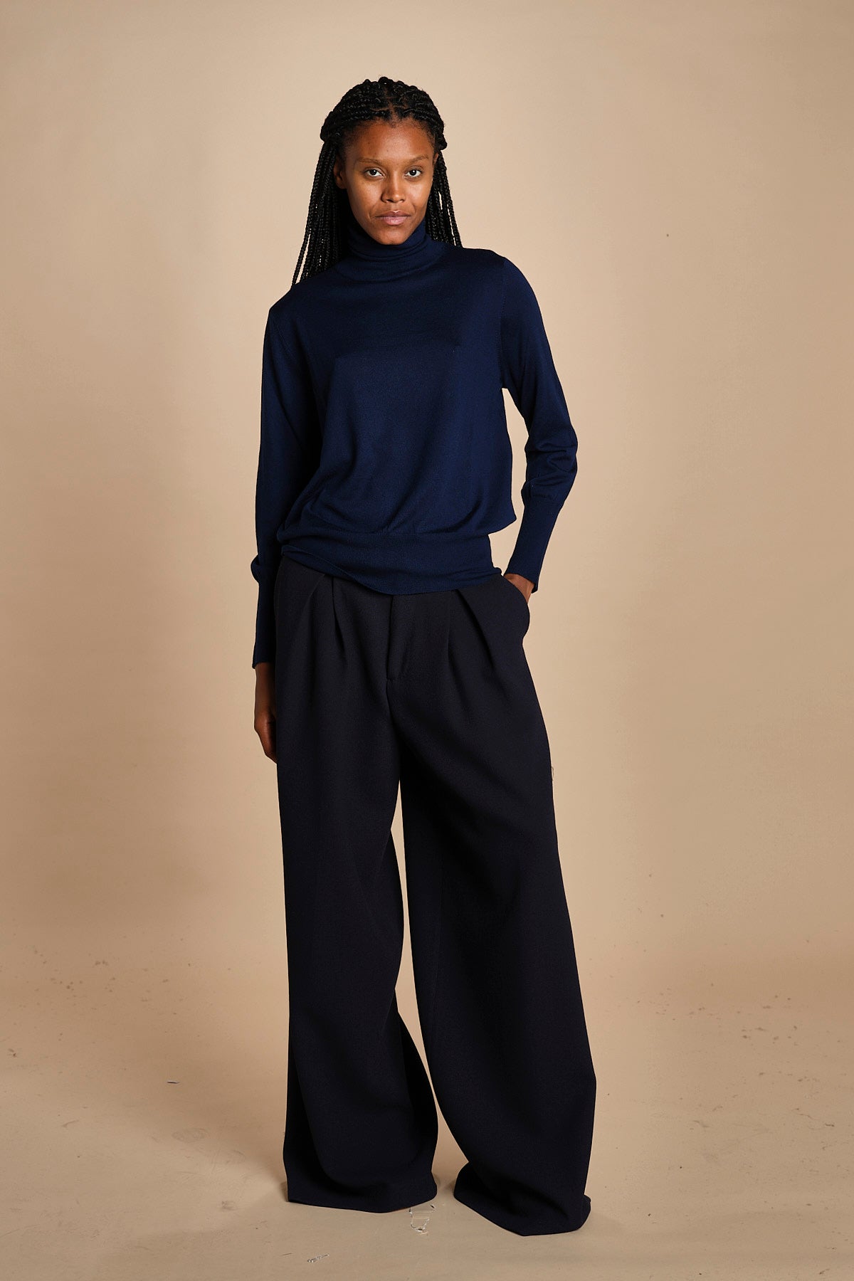 pantalone con pinces in lana NINA PLEAT CA1398 NAVY berwich 