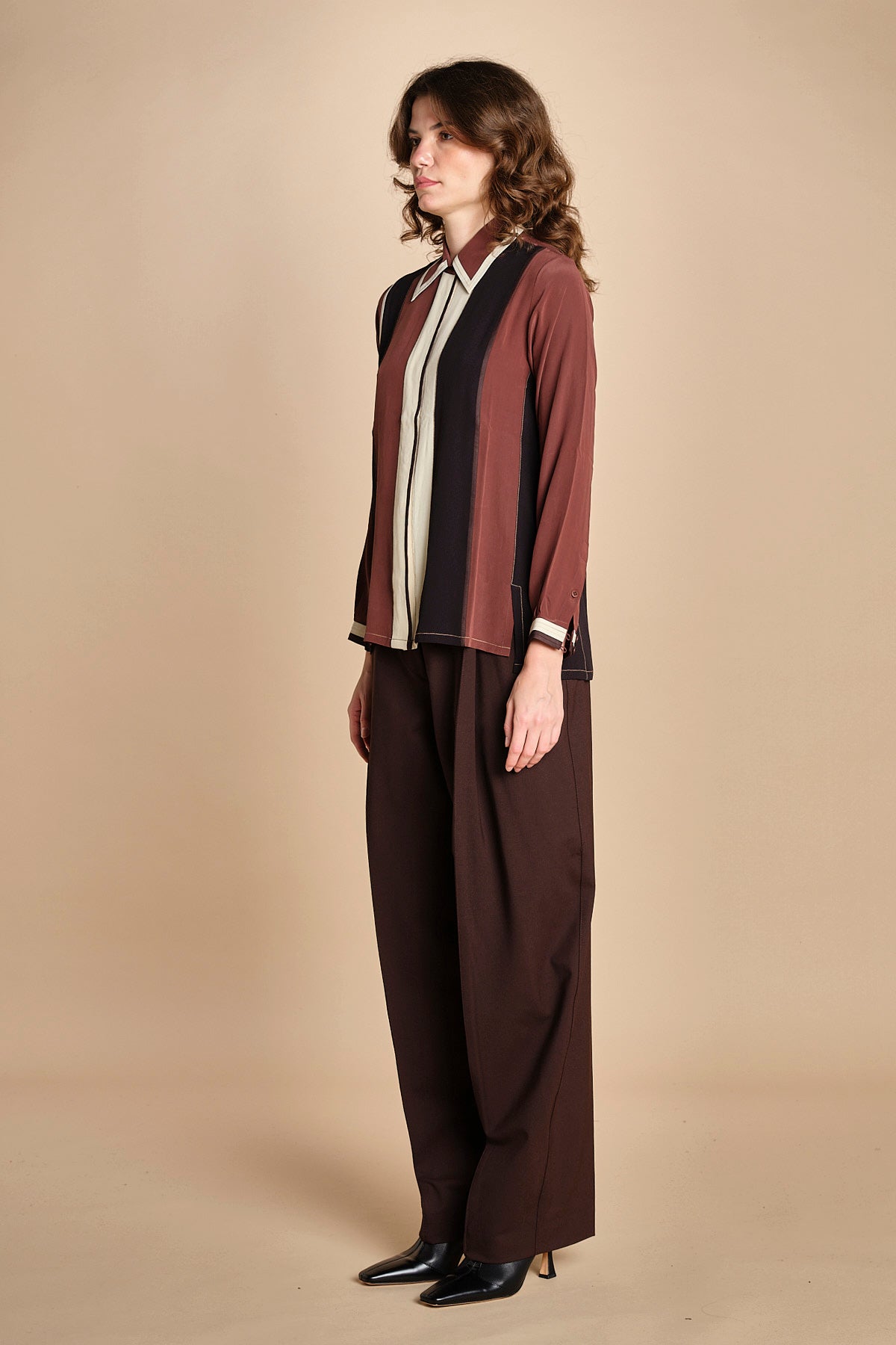 camicia con collo a pannelli BL_3261T BROWN bodice 