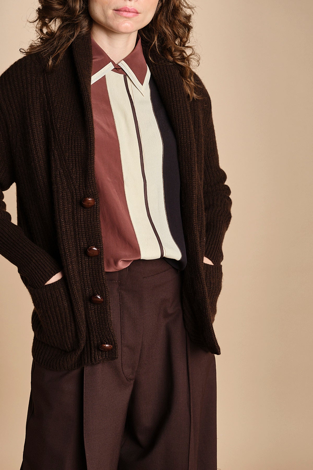 camicia con collo a pannelli BL_3261T BROWN bodice 