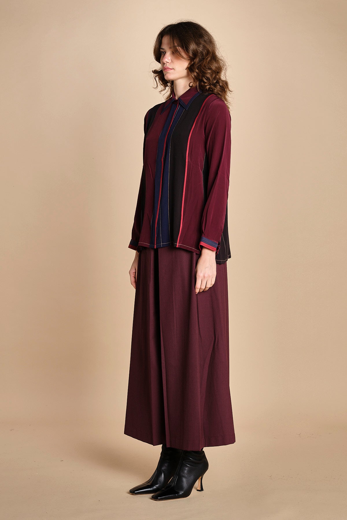 camicia con collo a pannelli BL_3261T BURGUNDY bodice 