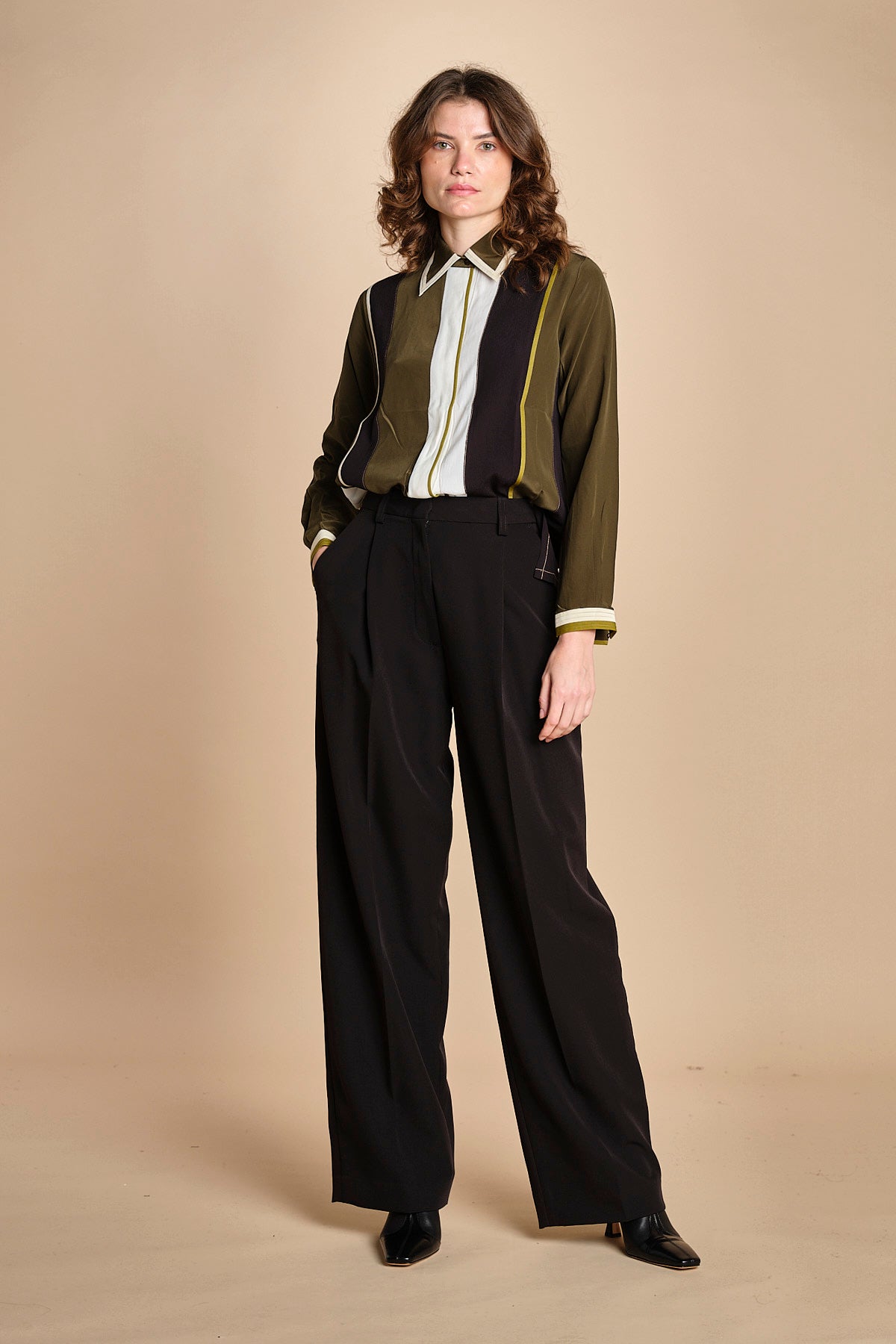 camicia con collo a pannelli BL_3261T OLIVA bodice 