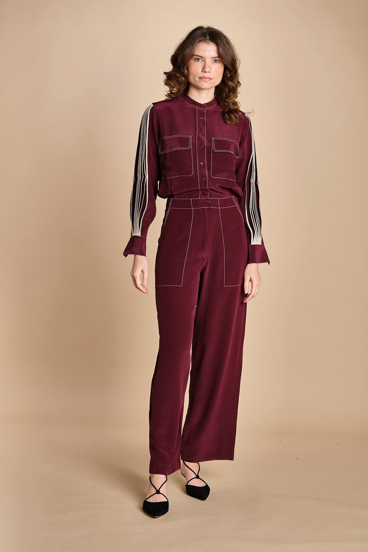 tuta con manica plisse BY_2269J BURGUNDY bodice 