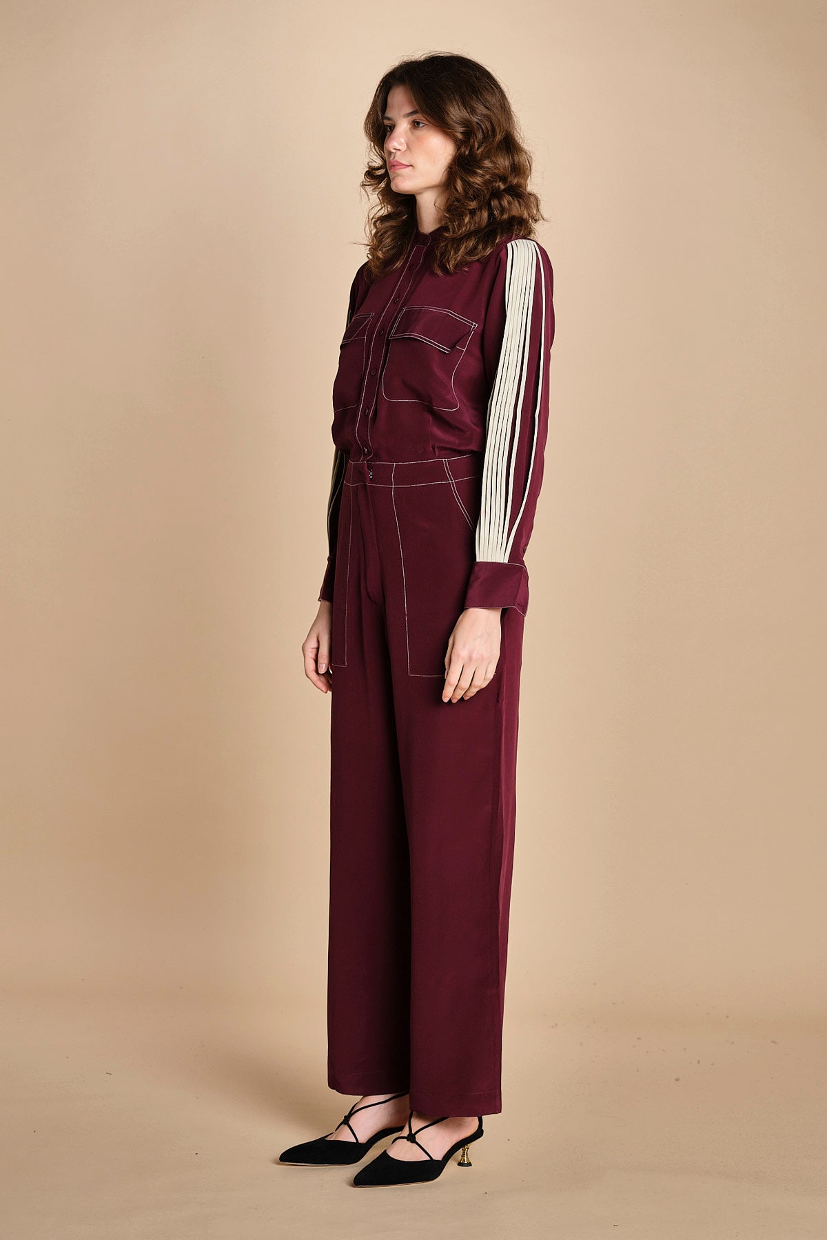 tuta con manica plisse BY_2269J BURGUNDY bodice 