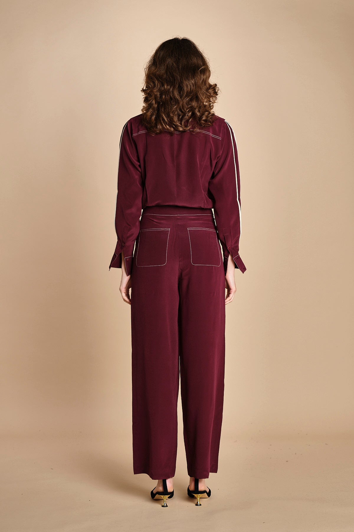 tuta con manica plisse BY_2269J BURGUNDY bodice 