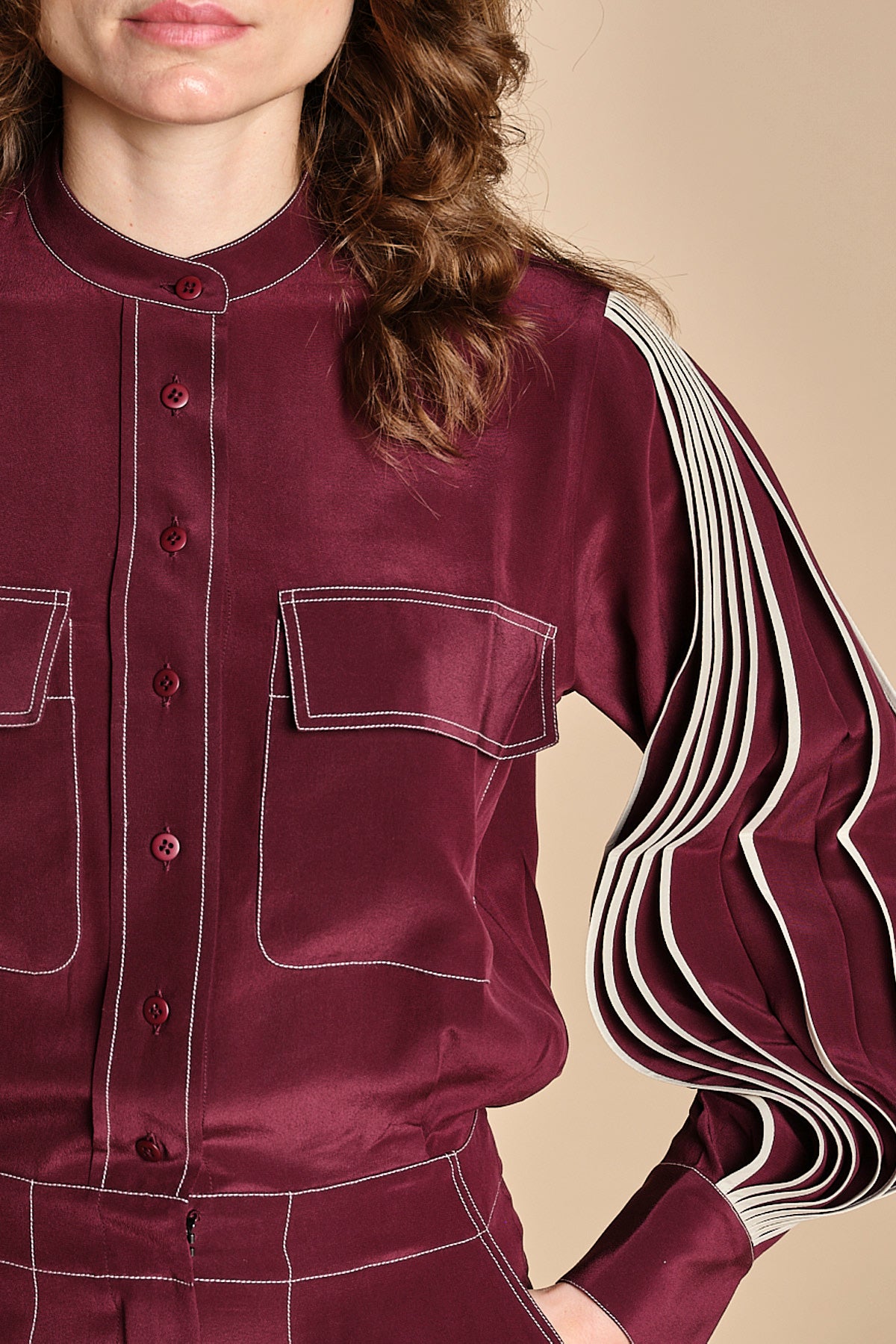 tuta con manica plisse BY_2269J BURGUNDY bodice 