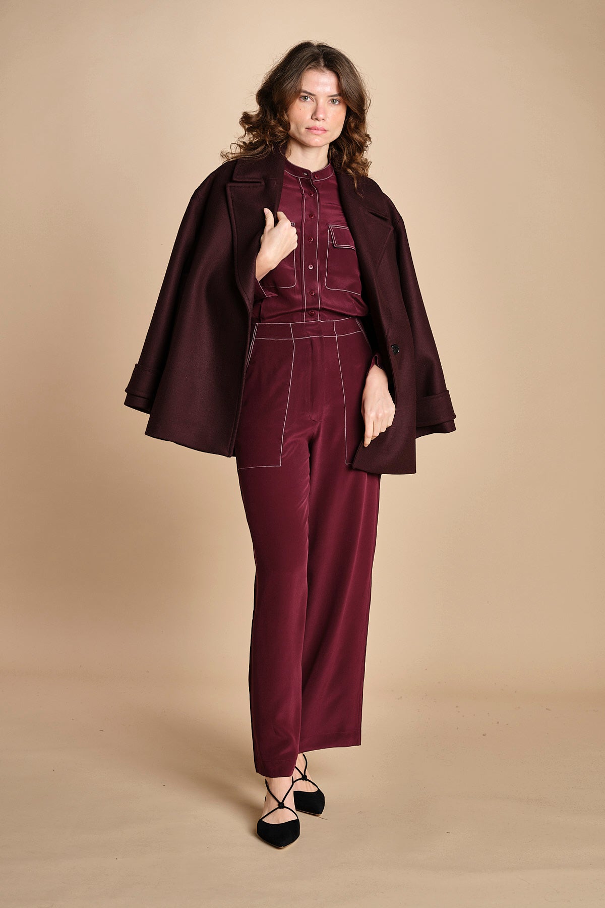 tuta con manica plisse BY_2269J BURGUNDY bodice 