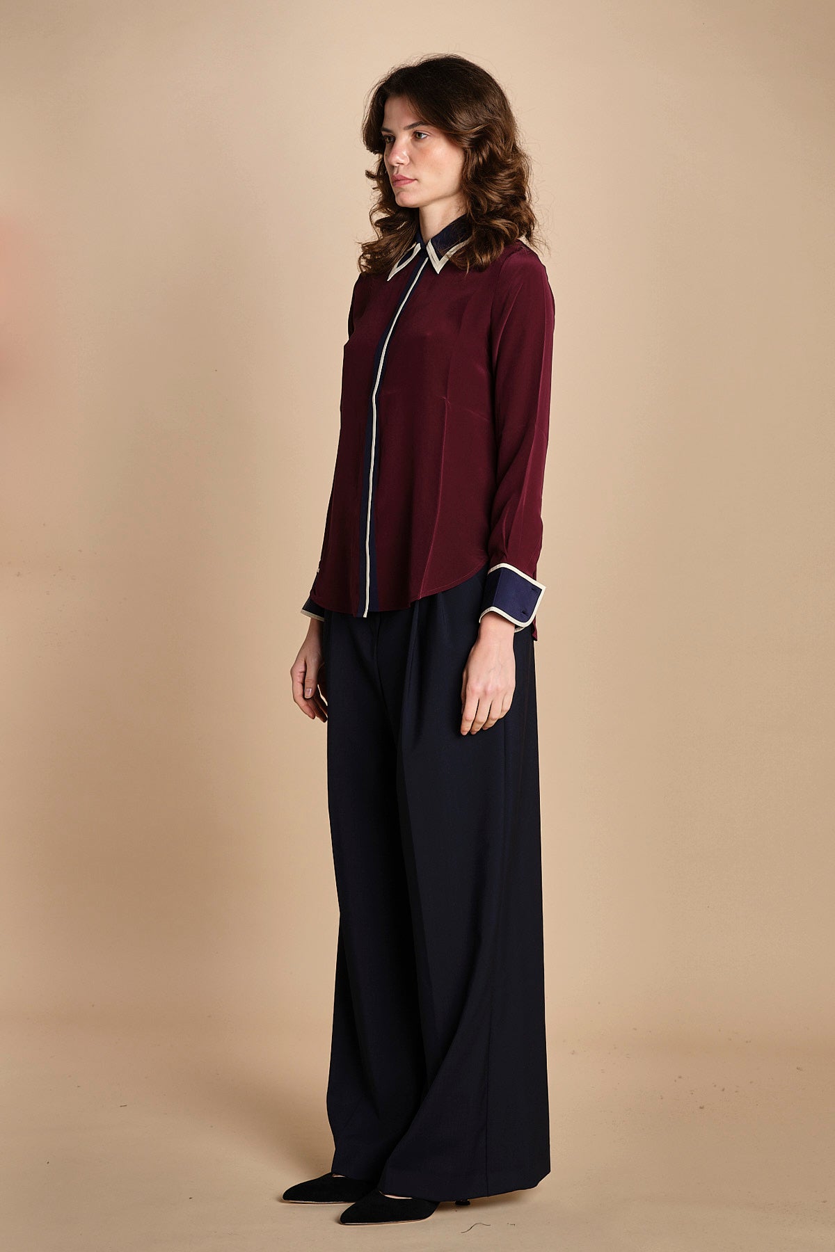 camicia con collo e polsi a contrasto CR_3069T BURGUNDY bodice 