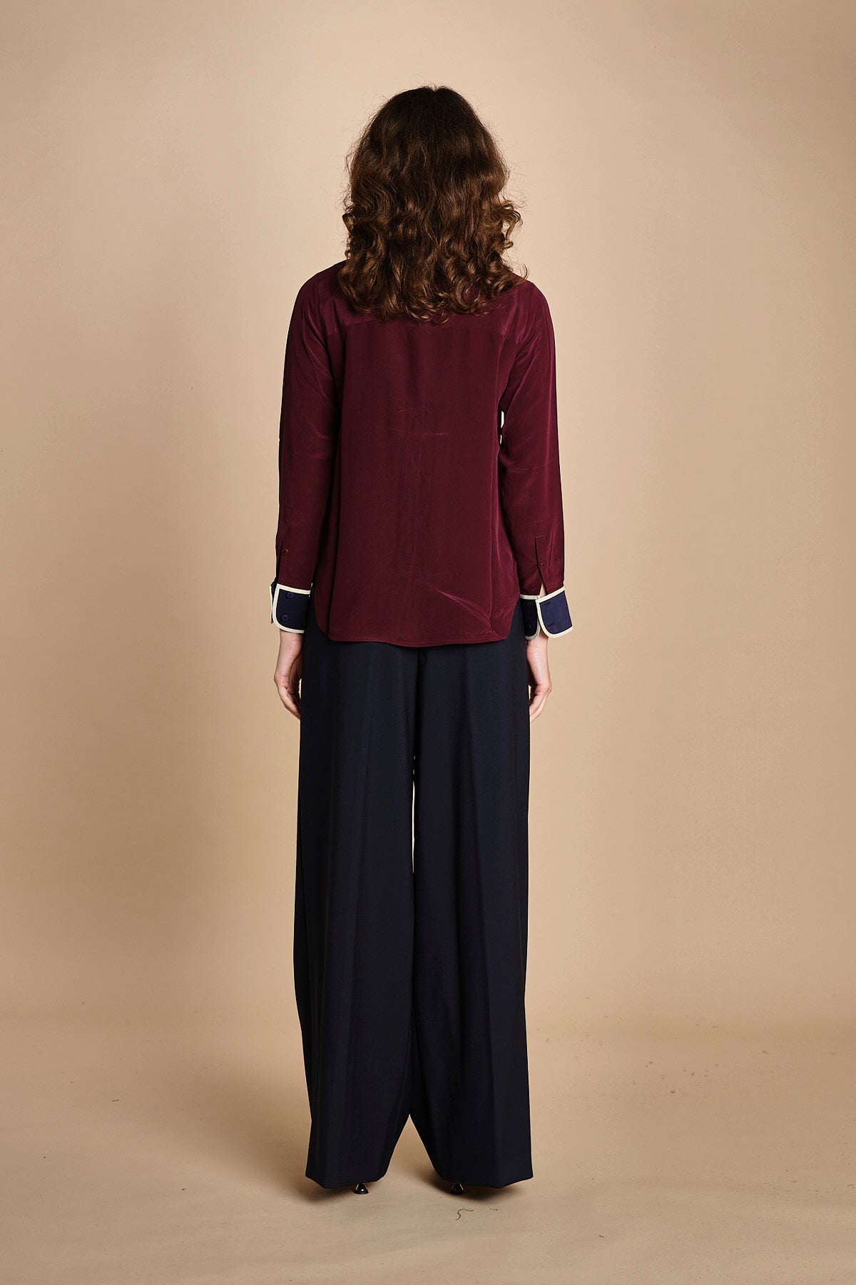 camicia con collo e polsi a contrasto CR_3069T BURGUNDY bodice 