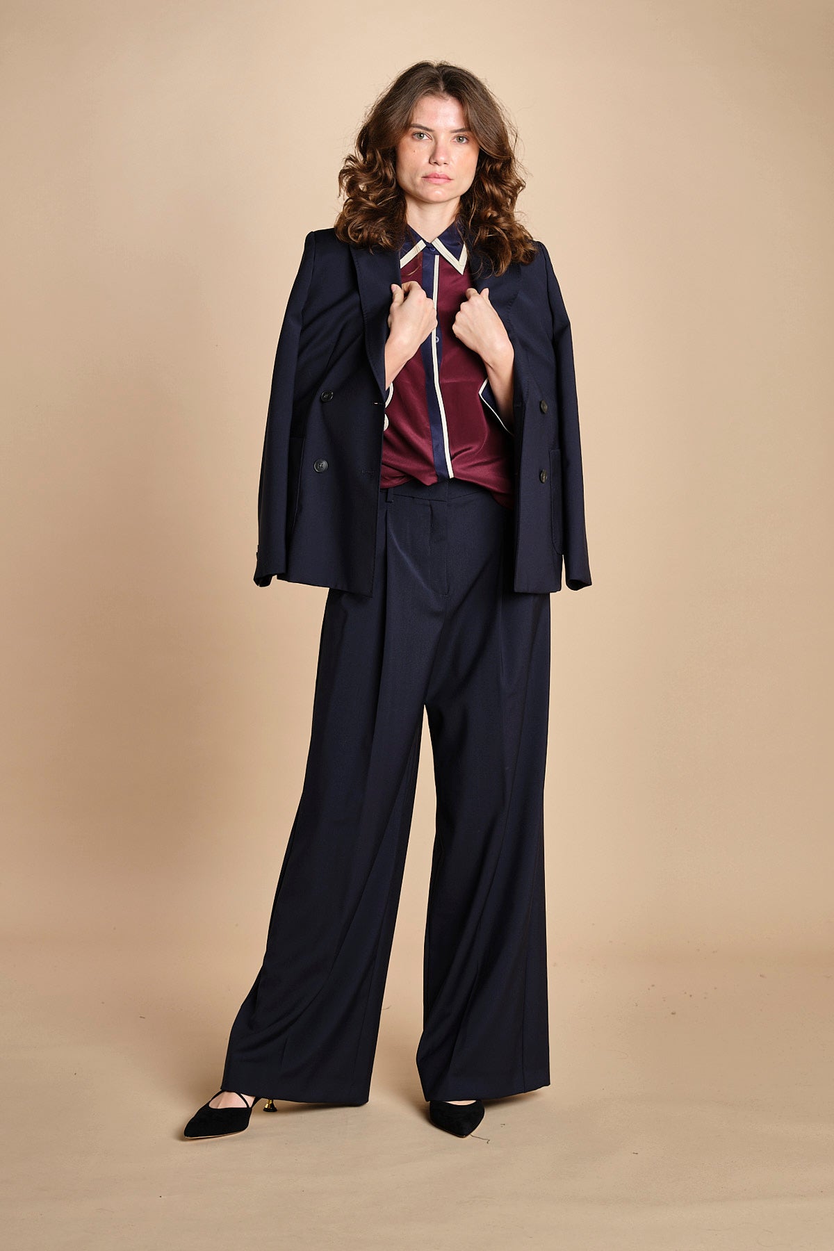 camicia con collo e polsi a contrasto CR_3069T BURGUNDY bodice 