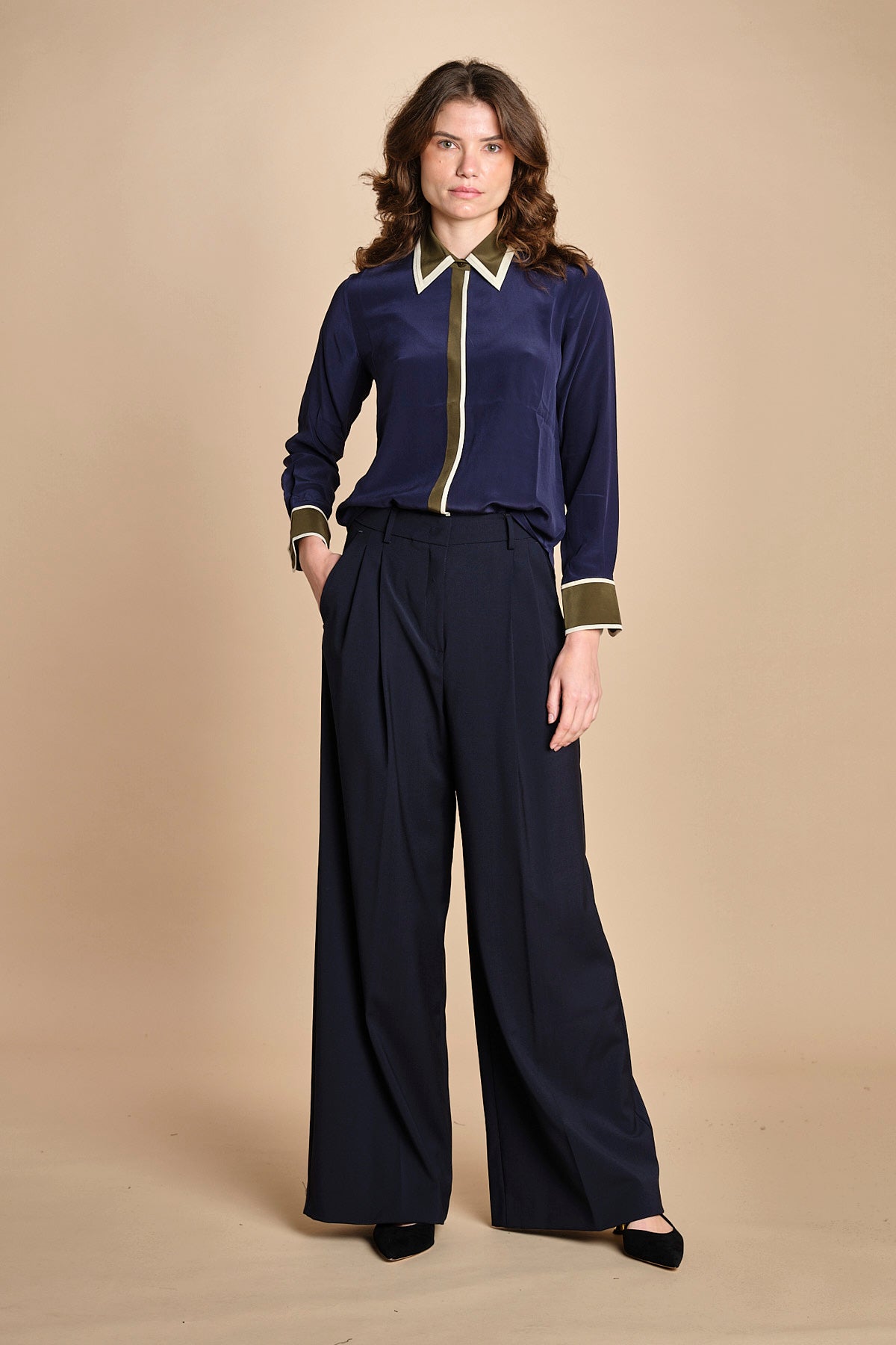 camicia con collo e polsi a contrasto CR_3069T NAVY bodice 