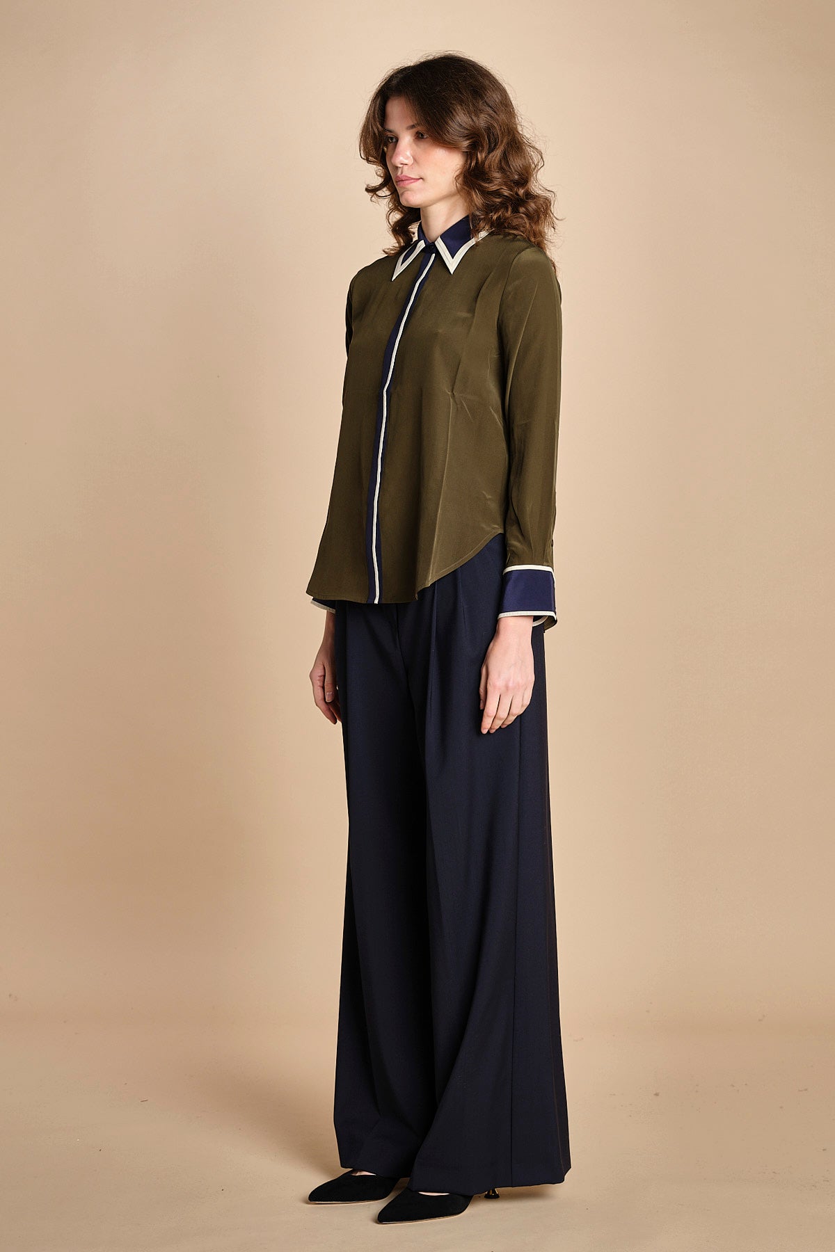 camicia con collo e polsi a contrasto CR_3069T OLIVE bodice 