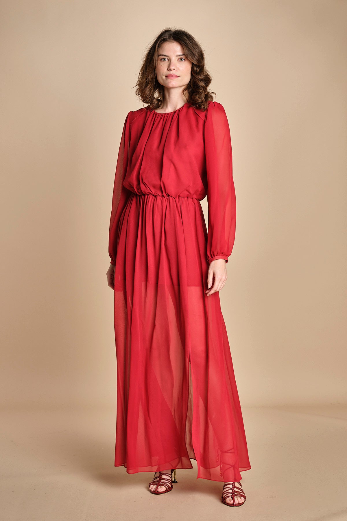 abito lungo in chiffon ATENE RED crida 