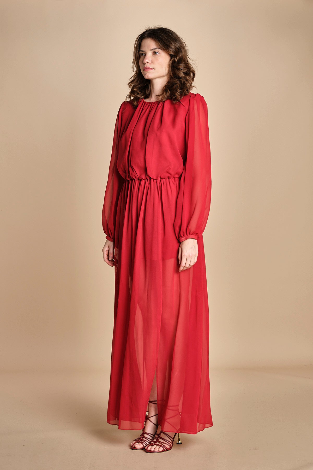 abito lungo in chiffon ATENE RED crida 
