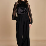 camicia raso e chiffon LISBONA BLACK crida 