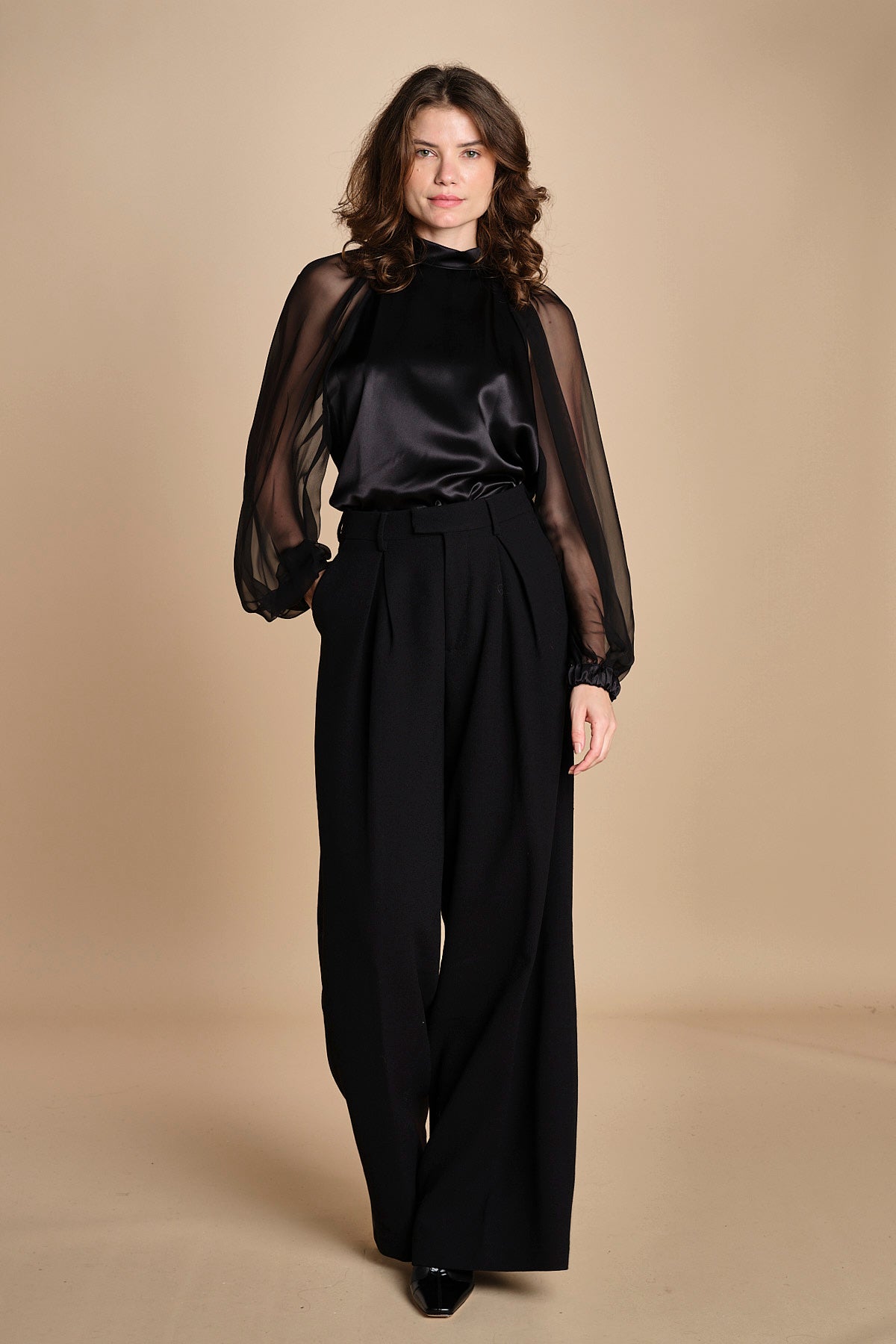 camicia raso e chiffon LISBONA BLACK crida 