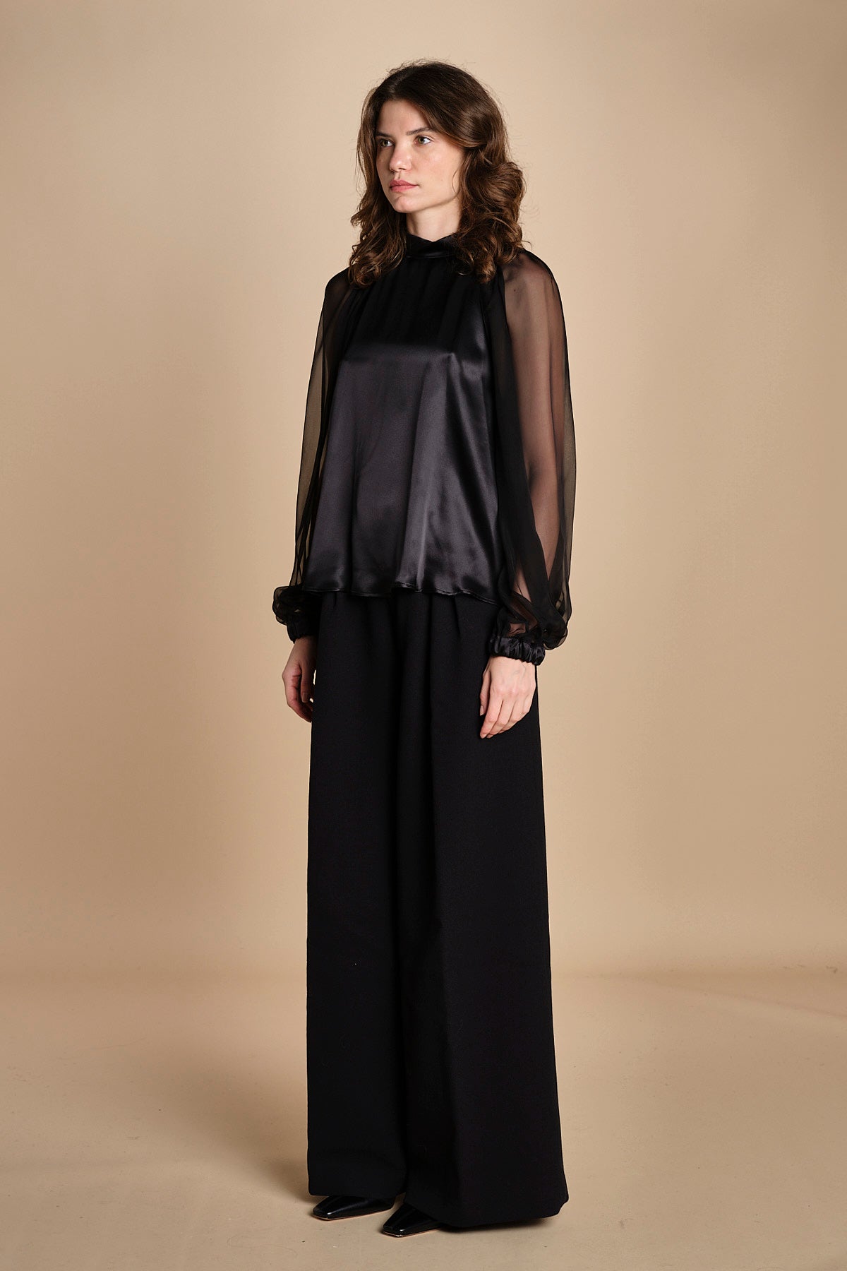 camicia raso e chiffon LISBONA BLACK crida 