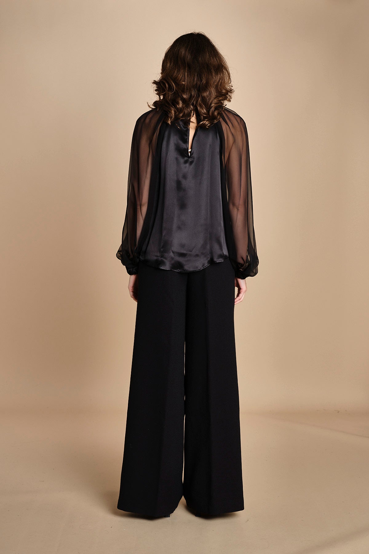camicia raso e chiffon LISBONA BLACK crida 