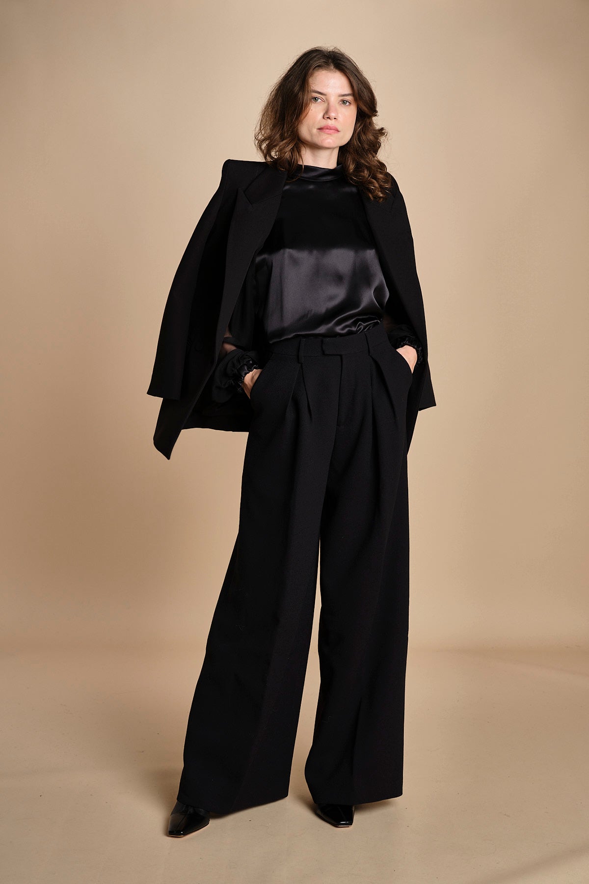camicia raso e chiffon LISBONA BLACK crida 