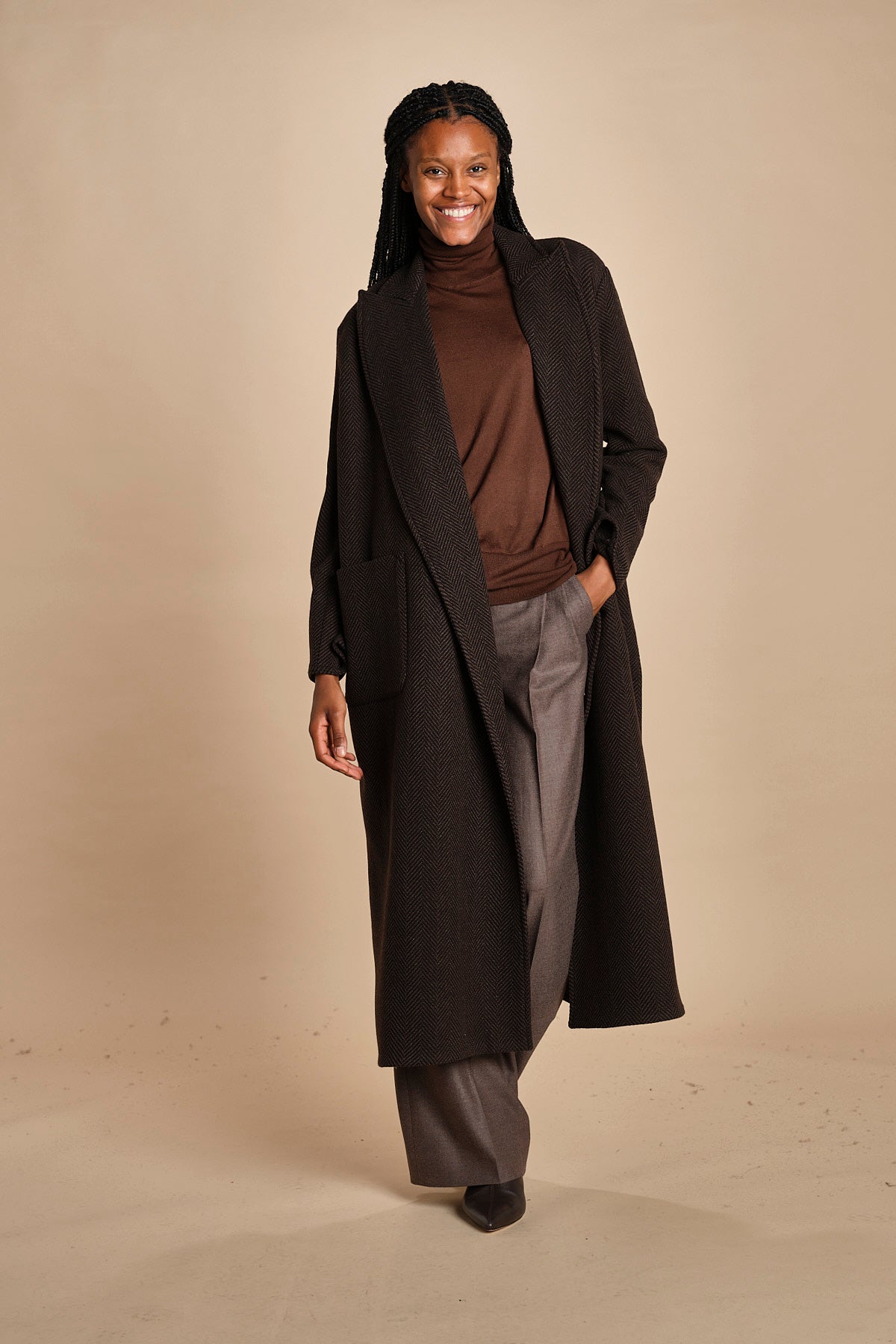 cappotto lungo in cachemire spinato T5955 MORO dusan 