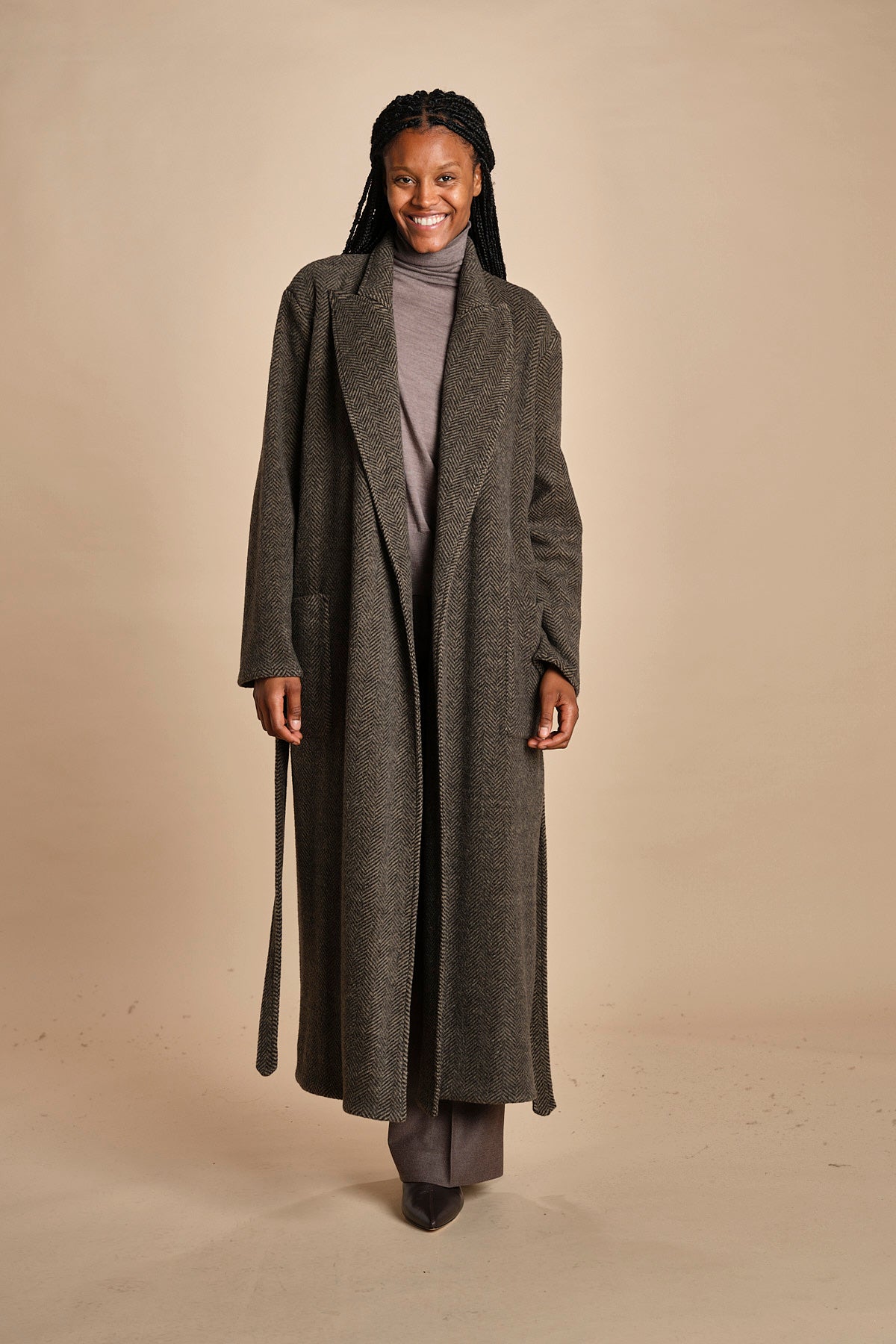 cappotto lungo in jersey di cachemire spinato T8955M MORO dusan 