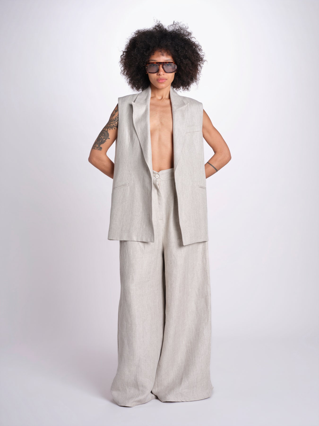 gilet in lino U2929 NATURAL dusan 