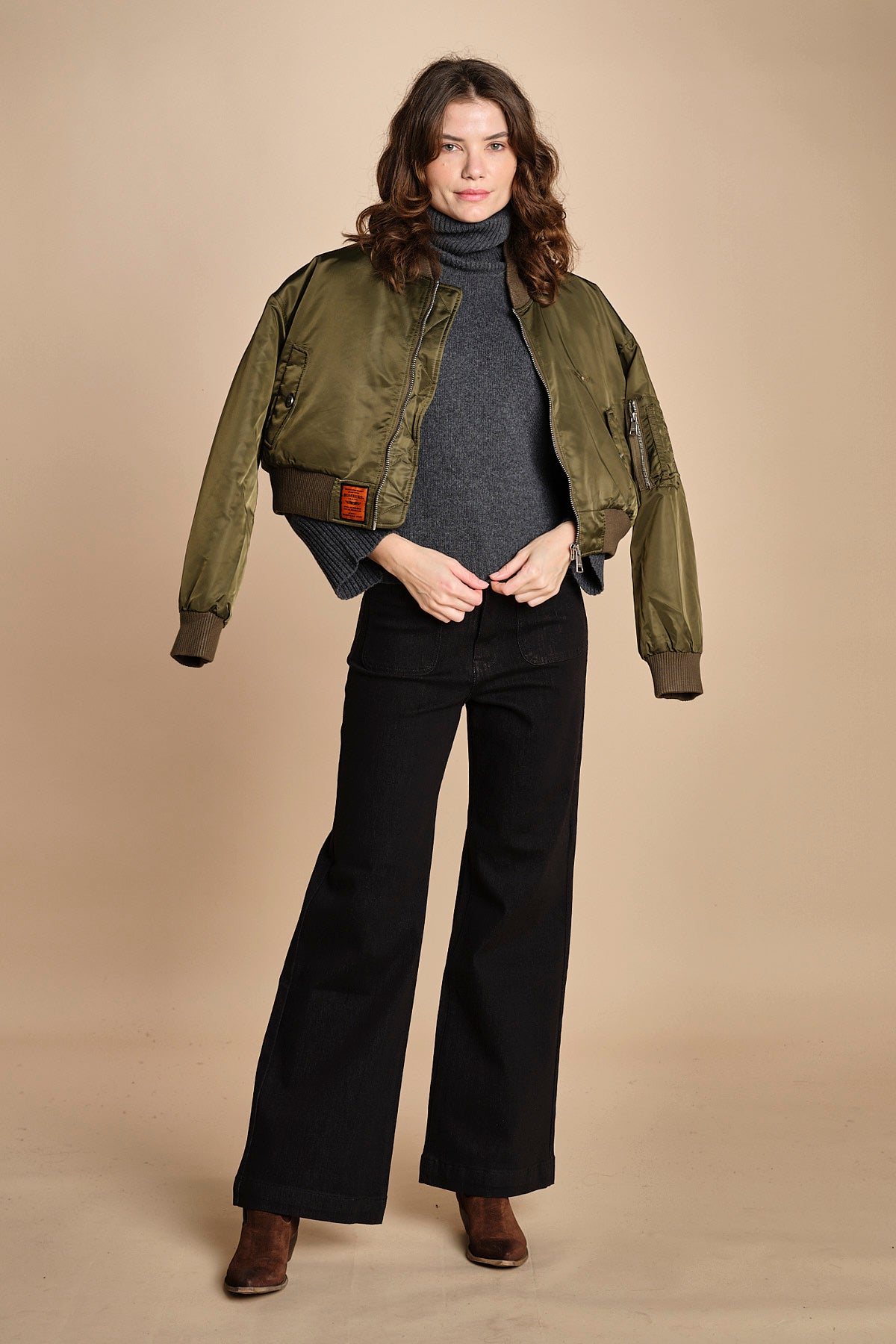 denim a zampa con taschine FAUVE BLACK fam 