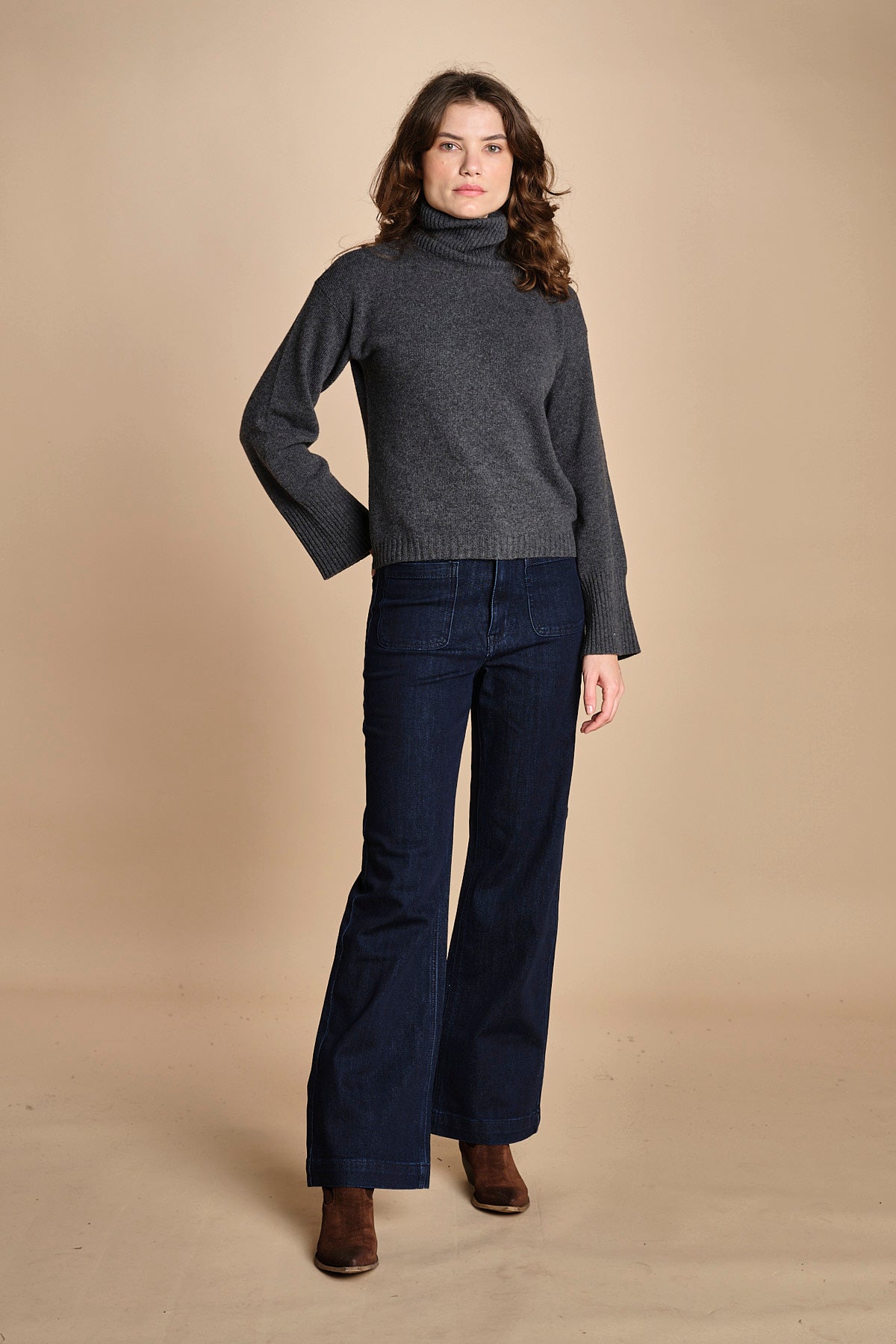 denim a zampa con taschine FAUVE INDIGO fam 