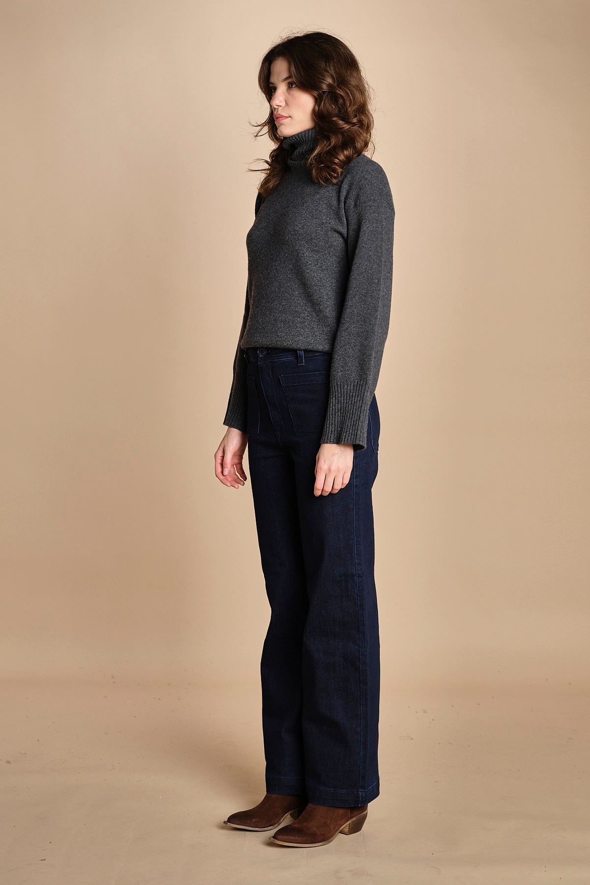 denim a zampa con taschine FAUVE INDIGO fam 