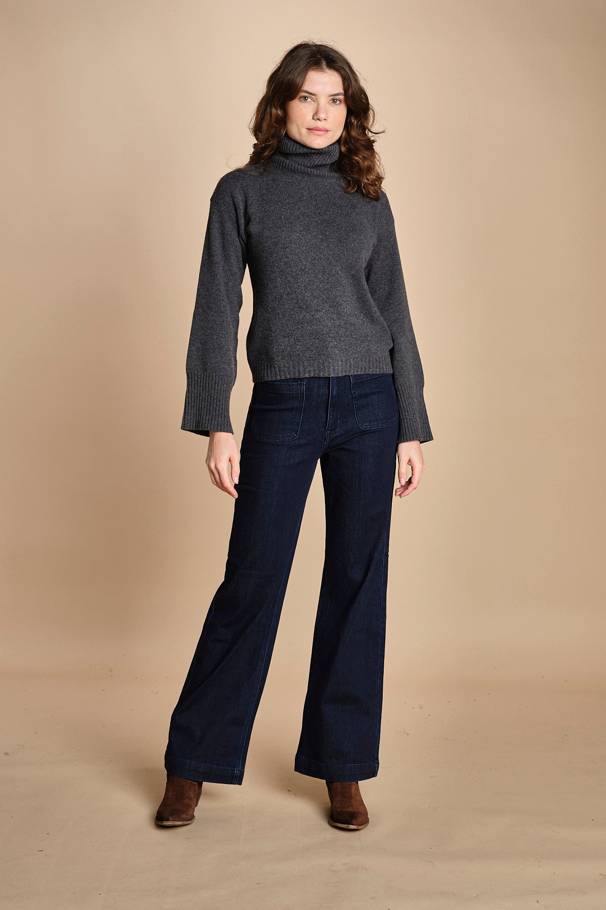 denim a zampa con taschine FAUVE INDIGO fam 