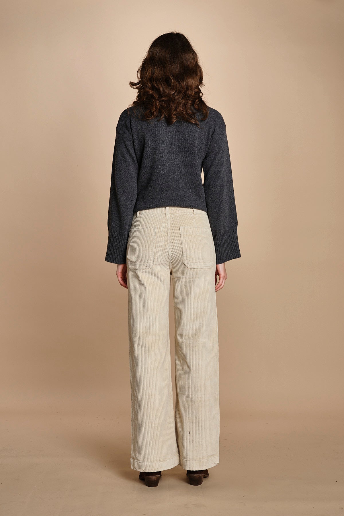 pantalone a zampa con taschine FAUVE WX BEIGE fam 