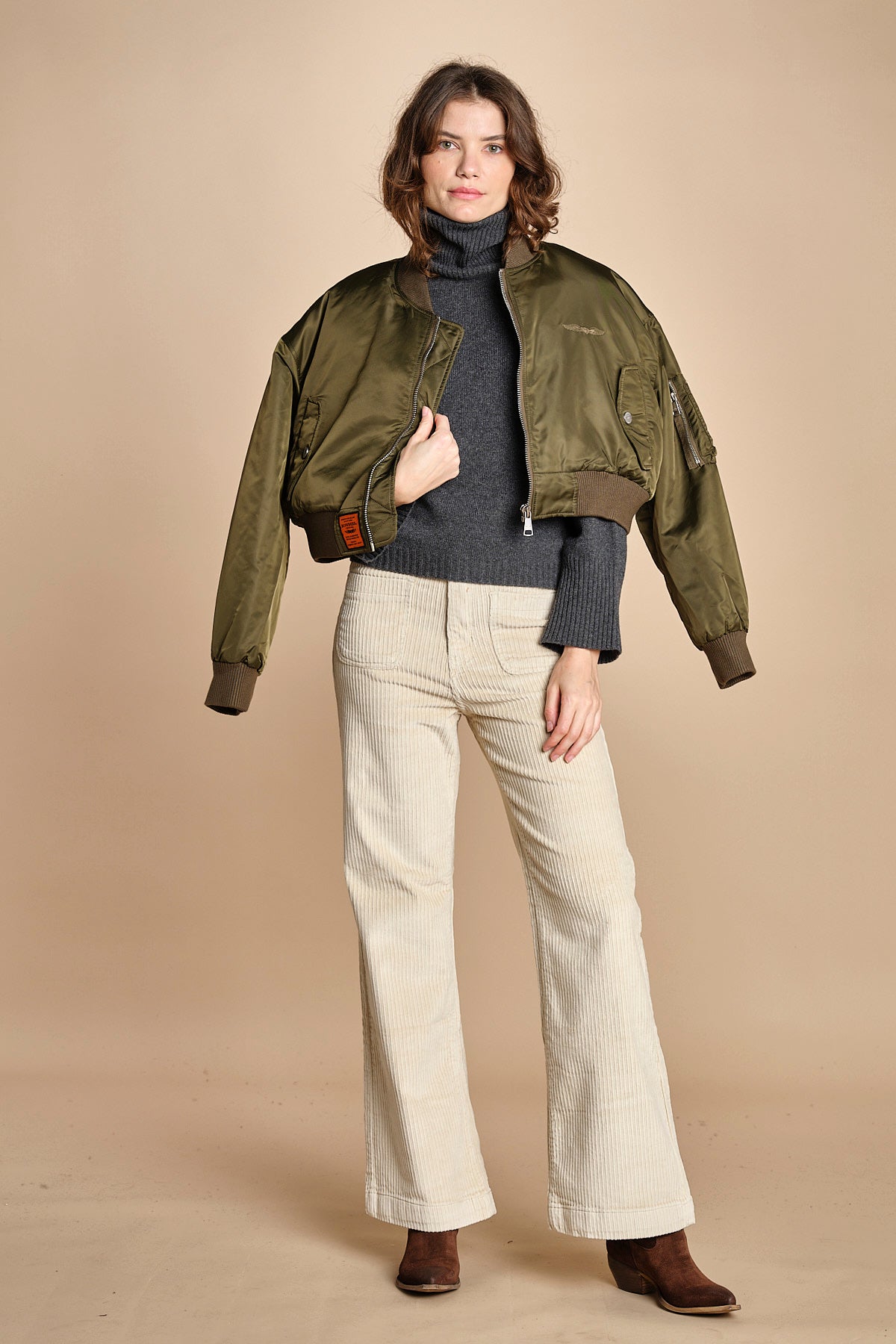 pantalone a zampa con taschine FAUVE WX BEIGE fam 
