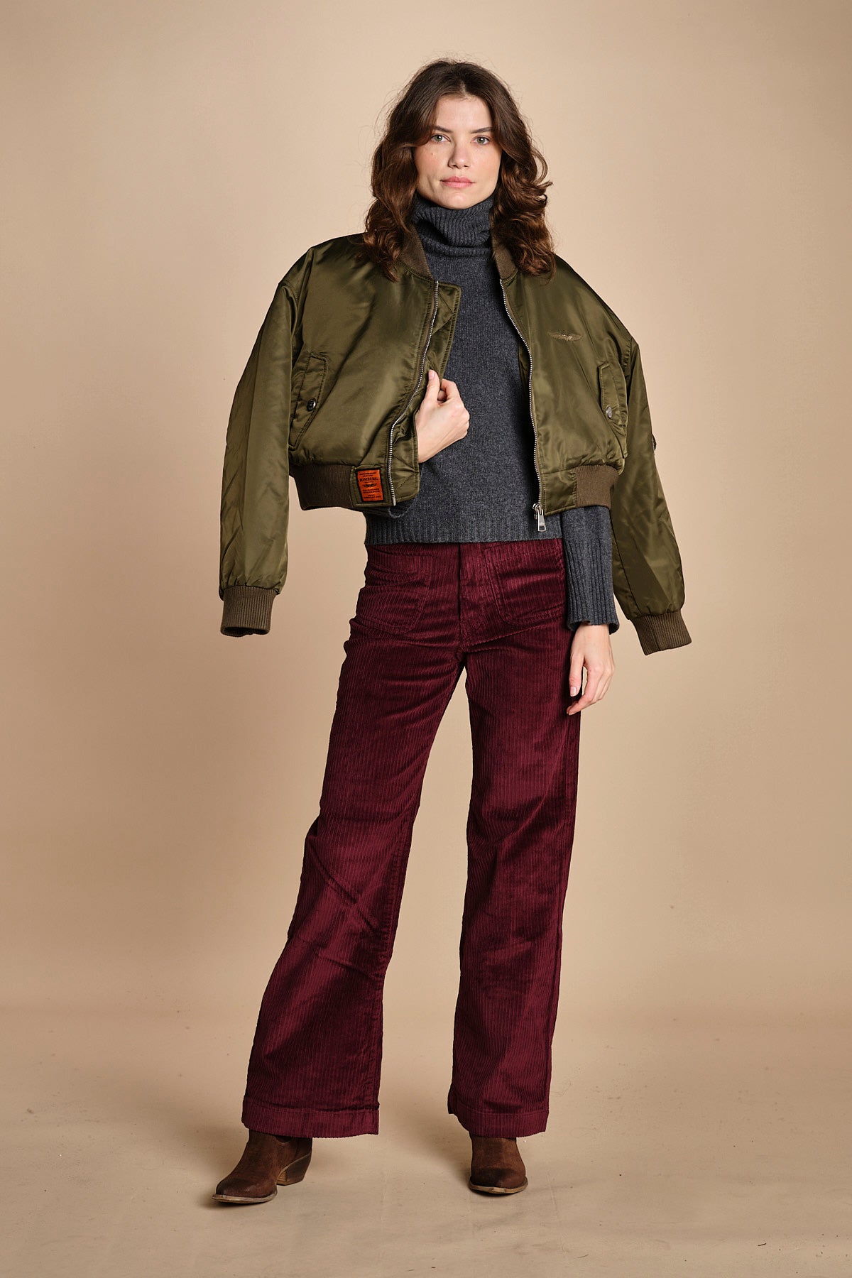 pantalone a zampa con taschine FAUVE WX BORDEAUX fam 
