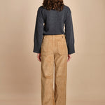 pantalone a zampa con taschine FAUVE WX CAMEL fam 
