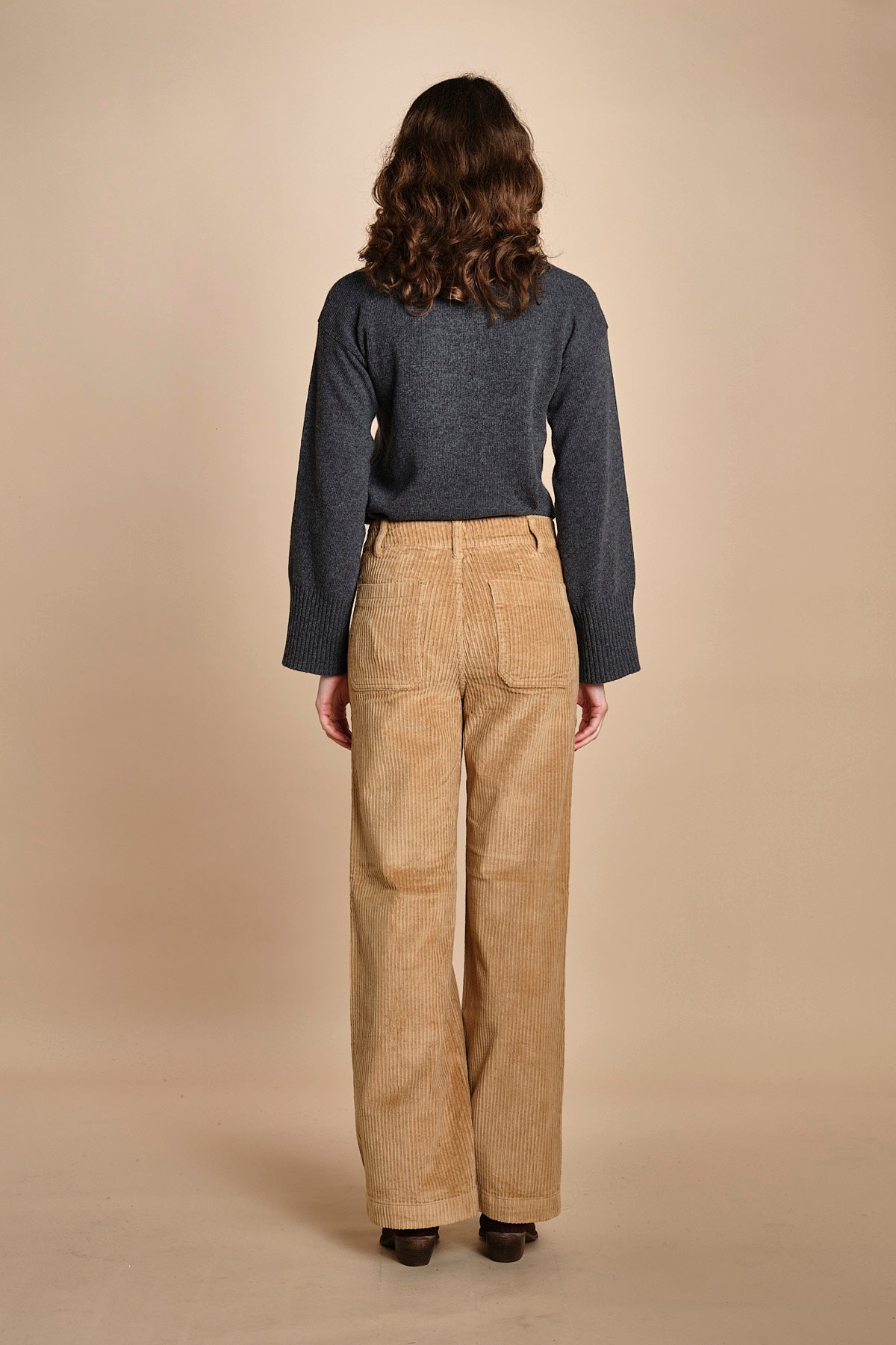 pantalone a zampa con taschine FAUVE WX CAMEL fam 