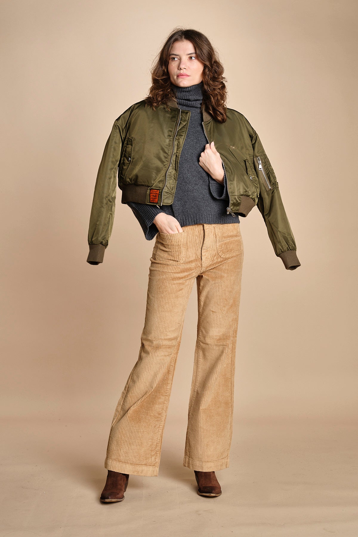 pantalone a zampa con taschine FAUVE WX CAMEL fam 