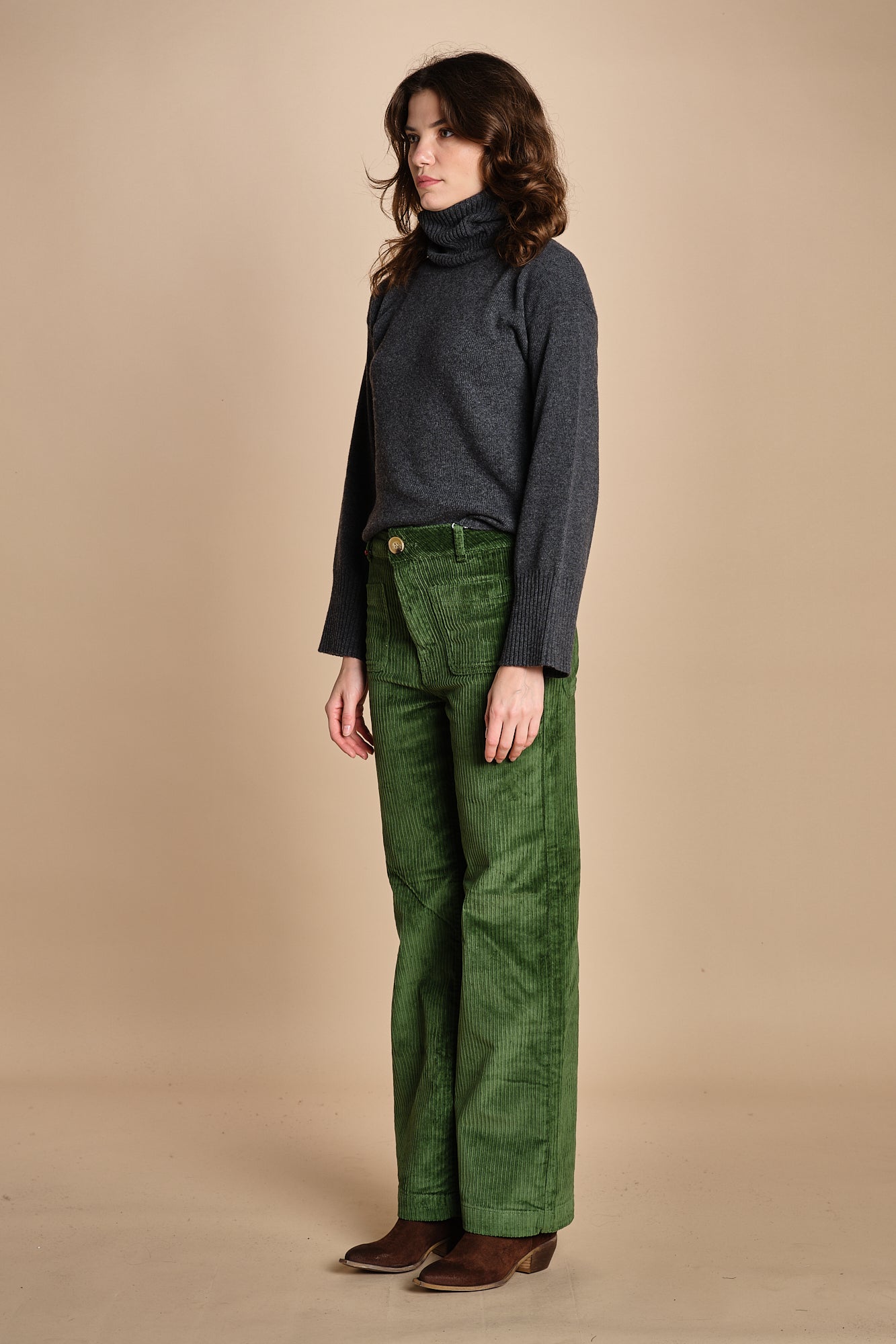 pantalone a zampa con taschine FAUVE WX GREEN fam 