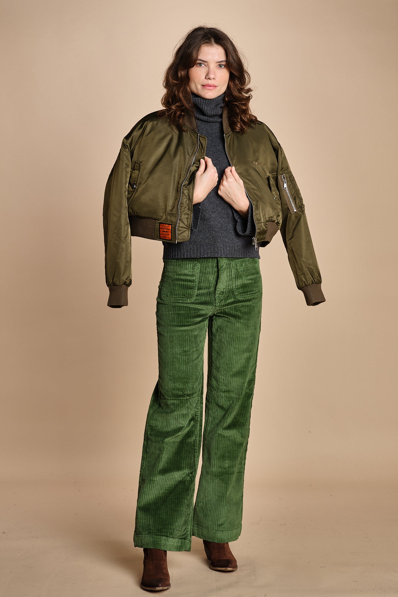pantalone a zampa con taschine FAUVE WX GREEN fam 