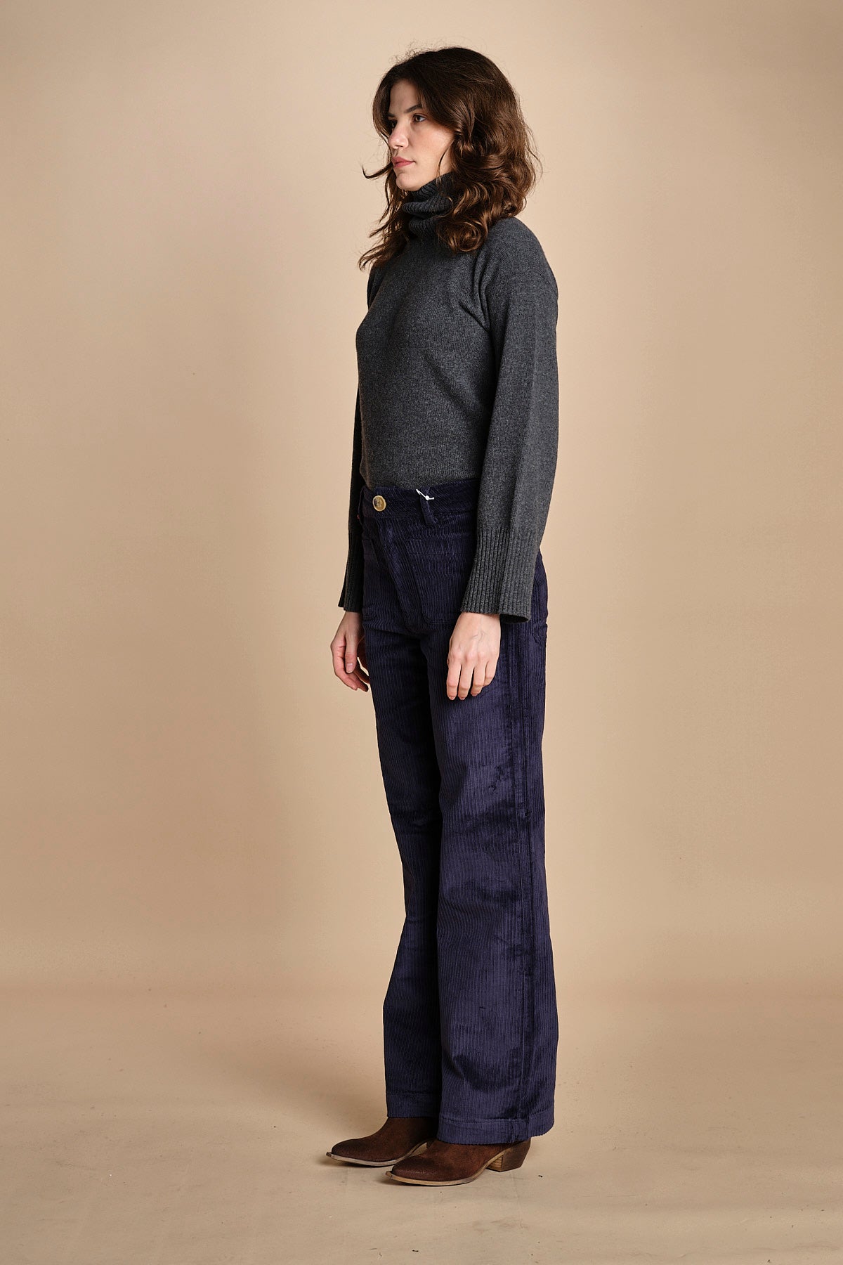 pantalone a zampa con taschine FAUVE WX NAVY fam 