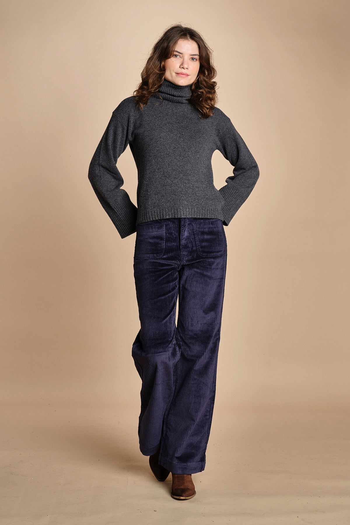 pantalone a zampa con taschine FAUVE WX NAVY fam 