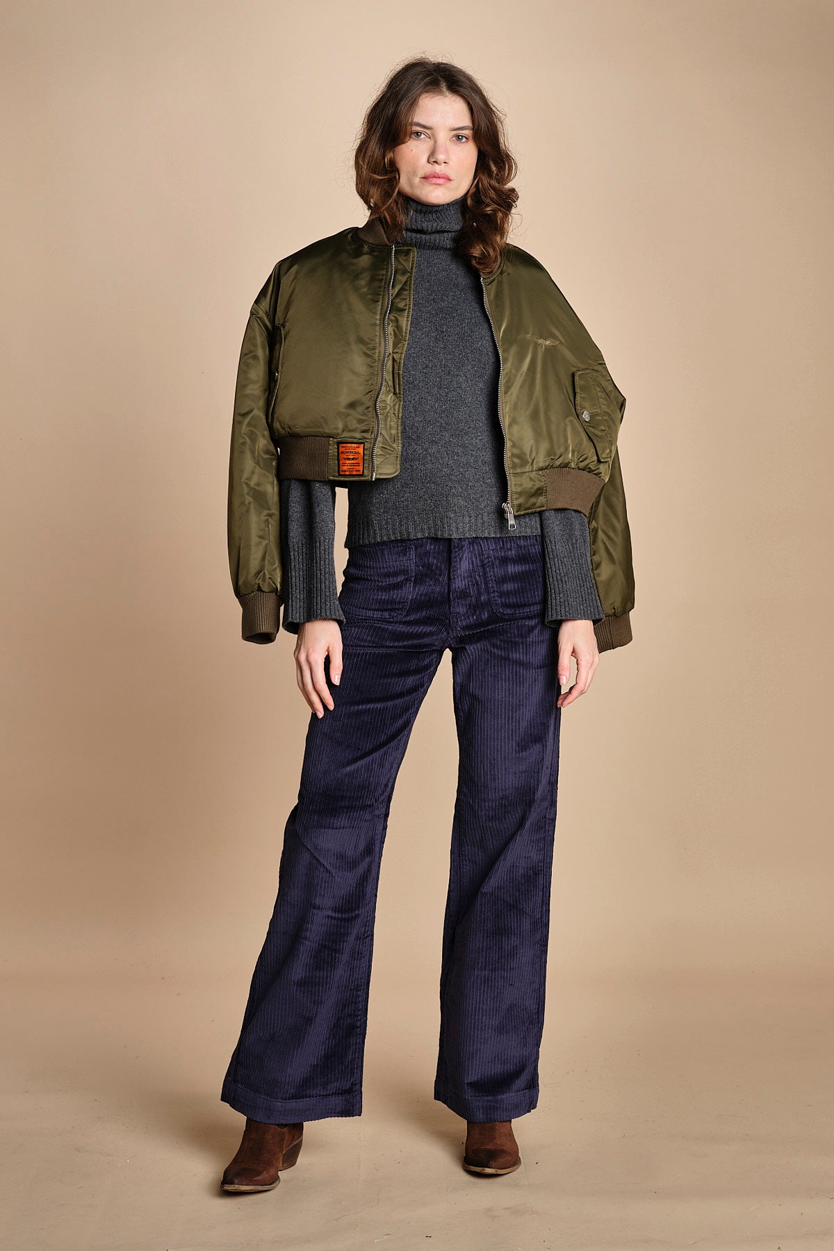 pantalone a zampa con taschine FAUVE WX NAVY fam 