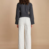 pantalone a zampa con taschine FAUVE WX WHITE fam 