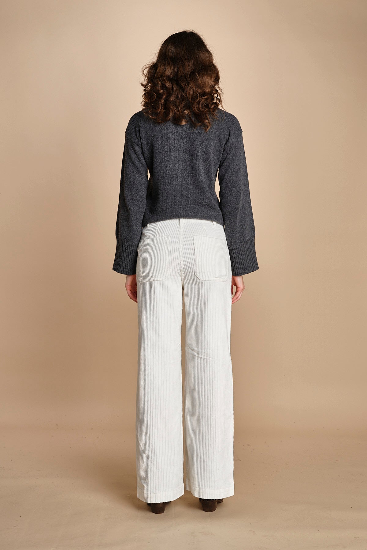pantalone a zampa con taschine FAUVE WX WHITE fam 