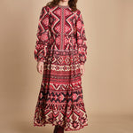 abito lungo con stampa geometrica GRAPHIC AINIKA 339938 RED farm rio 